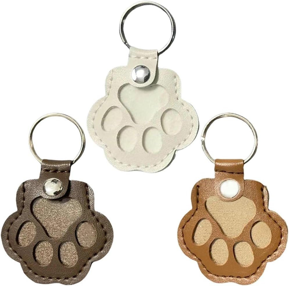 Pet Hair Storage Bag 3pcs Leather Cat Paw Keychain Portable Pet Hair Memorial Keepsake Keyring for Pet Commemorative - Image 1