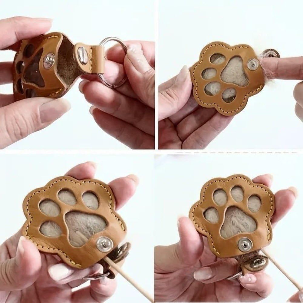 Pet Hair Storage Bag 3pcs Leather Cat Paw Keychain Portable Pet Hair Memorial Keepsake Keyring for Pet Commemorative - Image 3
