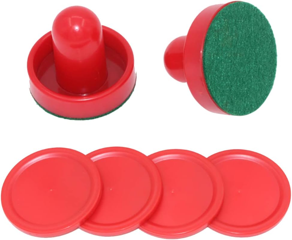 Air Hockey Pushers & Pucks Set, 60mm Mini Goal Handles Paddles Replacement Accessories for Game Tables - Red As Shown - Image 1