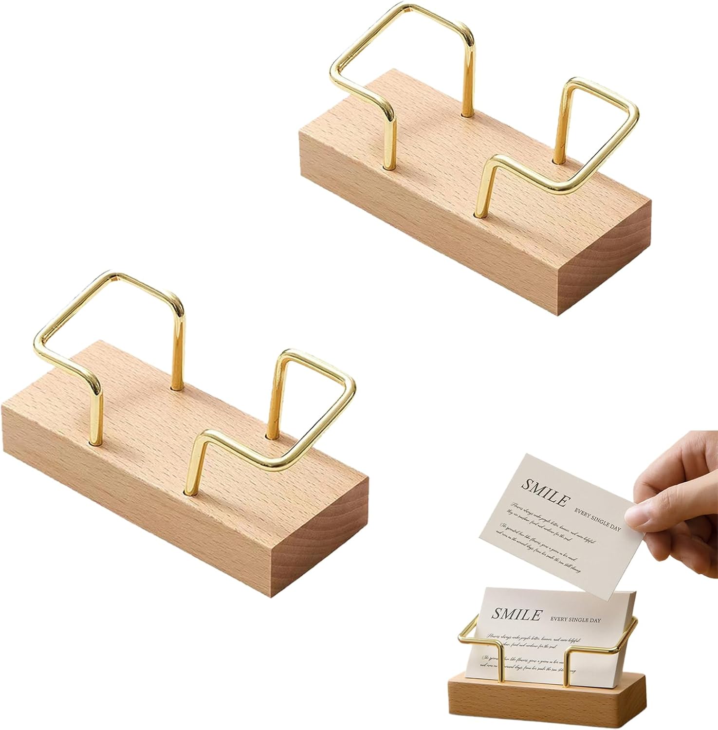 2PCS Wooden Business Card Holder for Desk,Creative Desk and Tabletop Display Stand for Office,Elegant Wood Card Stand Holder for Professional Use,Unique Business Card Organizer with Natural Finish - Image 1