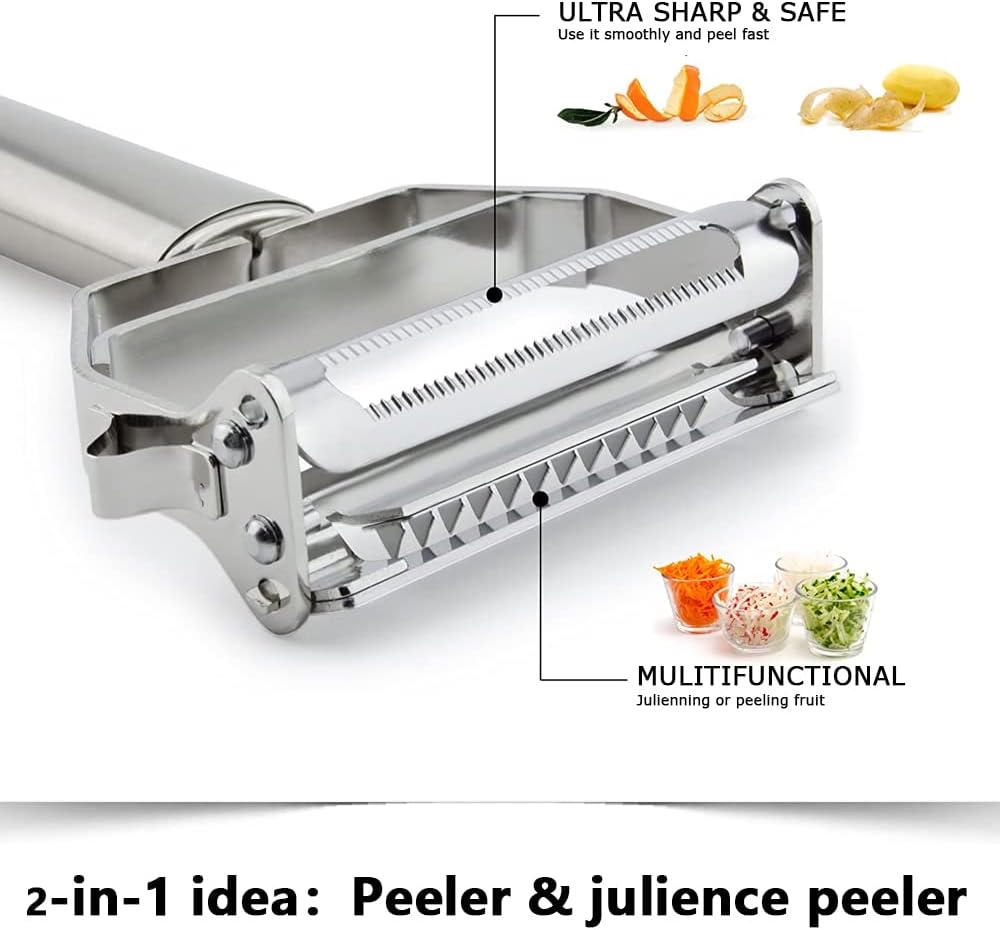 Vegetable Peeler & Potato Peelers for Kitchen, Fruit, Carrot, Veggie Julienne Peeler, Shredded Carrots, Cucumber Julienne Slicer Vegetable Cutter, Dual Blade Stainless Steel Peeler - Image 2