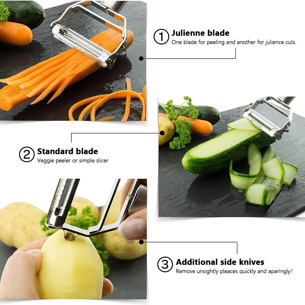 Vegetable Peeler & Potato Peelers for Kitchen, Fruit, Carrot, Veggie Julienne Peeler, Shredded Carrots, Cucumber Julienne Slicer Vegetable Cutter, Dual Blade Stainless Steel Peeler - Image 6