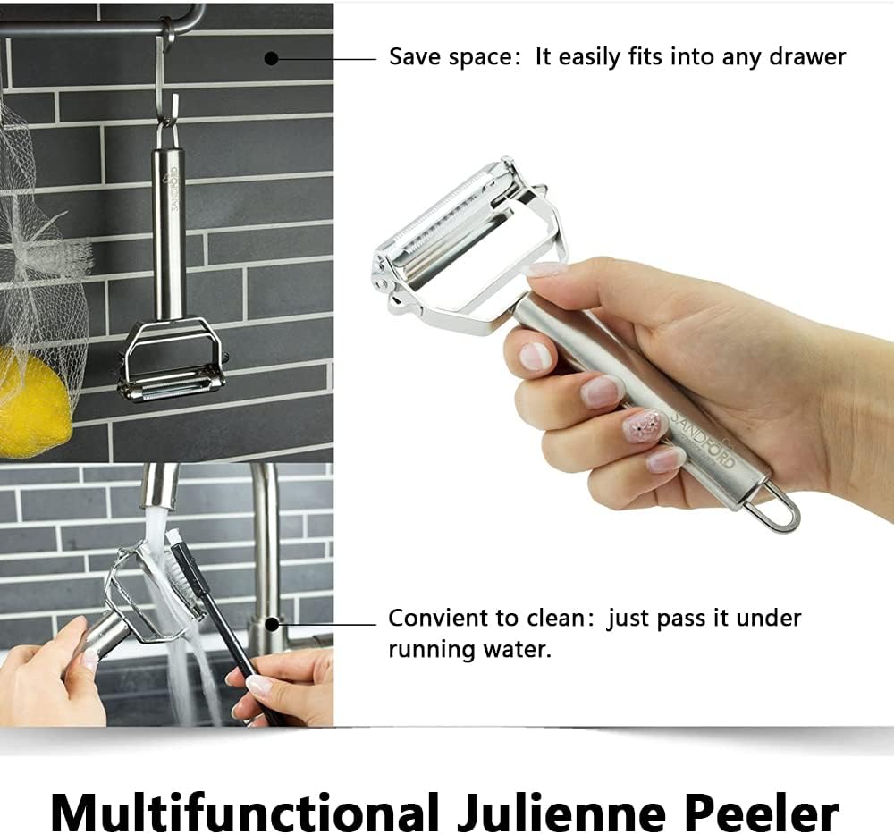 Vegetable Peeler & Potato Peelers for Kitchen, Fruit, Carrot, Veggie Julienne Peeler, Shredded Carrots, Cucumber Julienne Slicer Vegetable Cutter, Dual Blade Stainless Steel Peeler - Image 7