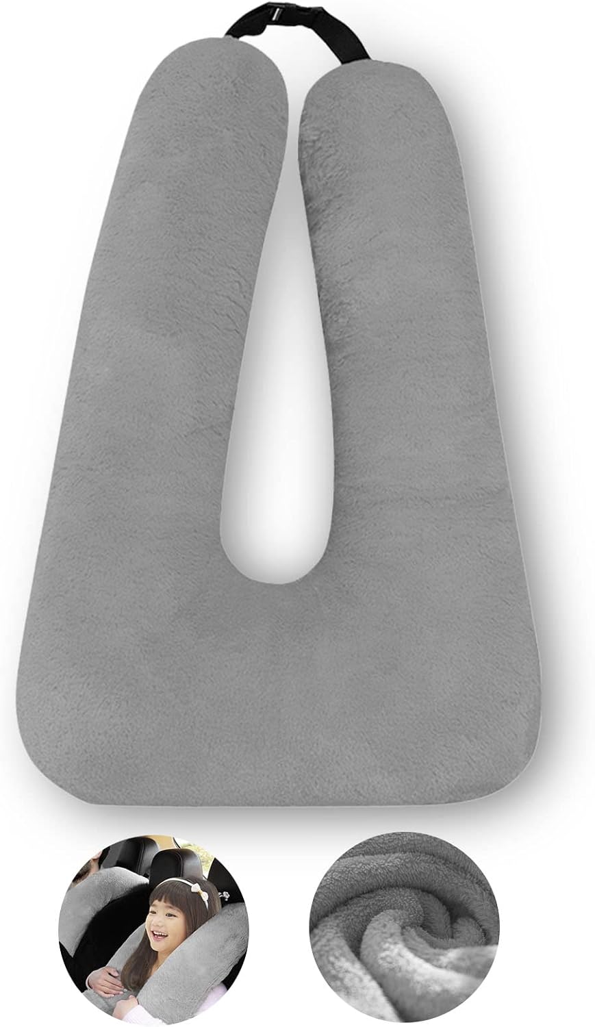 Car Pillow for Kids – Comfort Travel Pillow for Car – Soft Cotton Support Cushion for Children and Adults on Long Trips (Gray) - Image 1