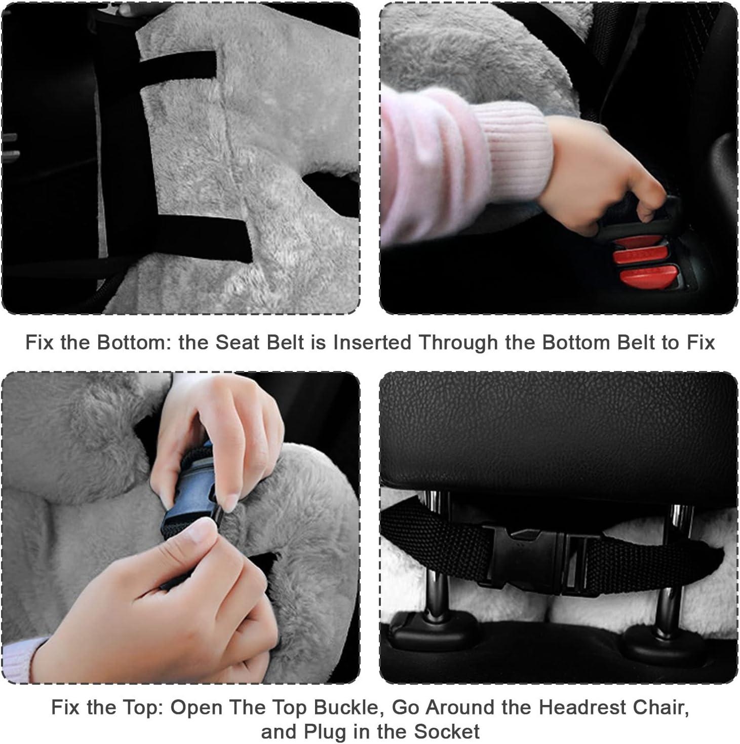 Car Pillow for Kids – Comfort Travel Pillow for Car – Soft Cotton Support Cushion for Children and Adults on Long Trips (Gray) - Image 3