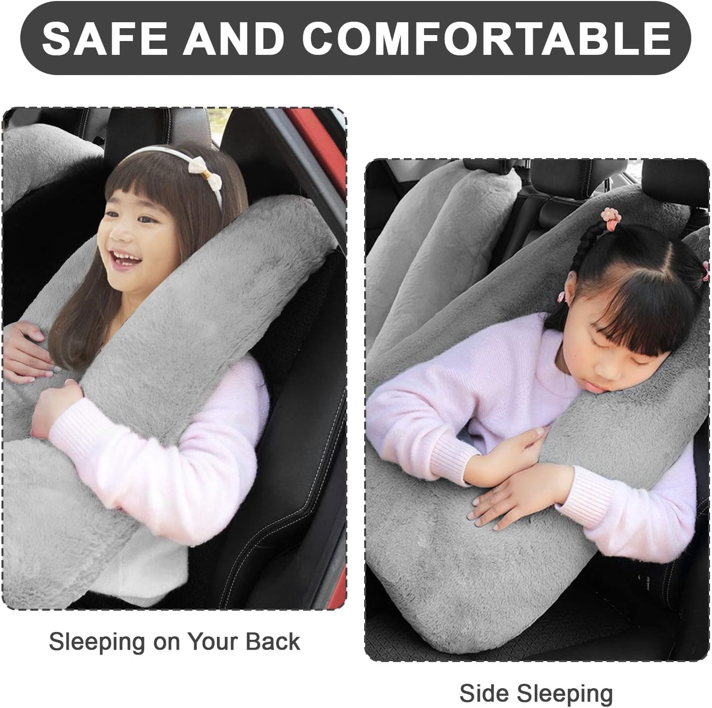 Car Pillow for Kids – Comfort Travel Pillow for Car – Soft Cotton Support Cushion for Children and Adults on Long Trips (Gray) - Image 4