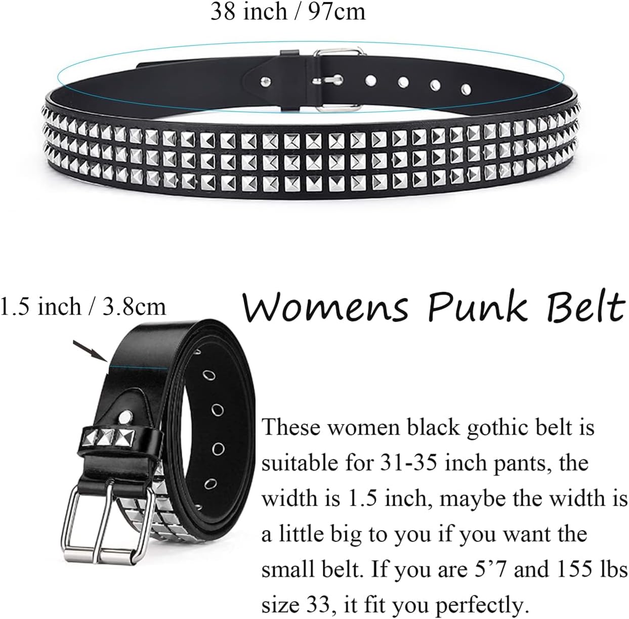 Studded Belts Women Y2K Stud Punk Rock Woman Girls Black Waist Belt for Cosplay Halloween - Image 2