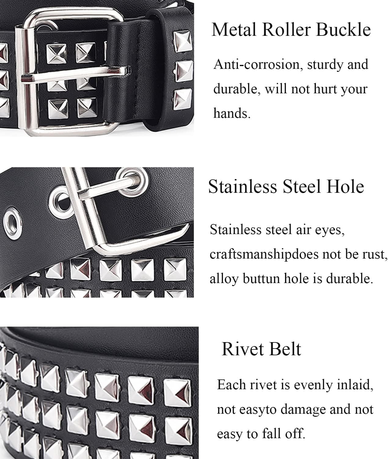 Studded Belts Women Y2K Stud Punk Rock Woman Girls Black Waist Belt for Cosplay Halloween - Image 3