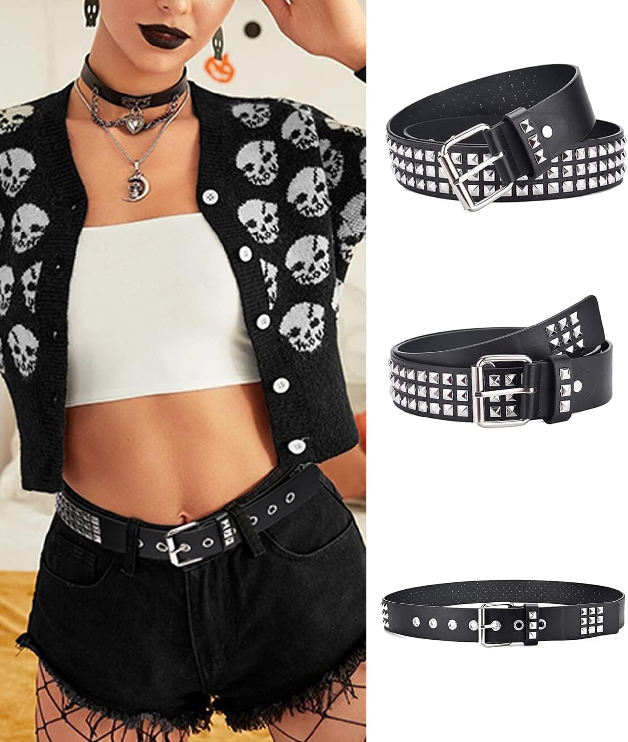 Studded Belts Women Y2K Stud Punk Rock Woman Girls Black Waist Belt for Cosplay Halloween - Image 4