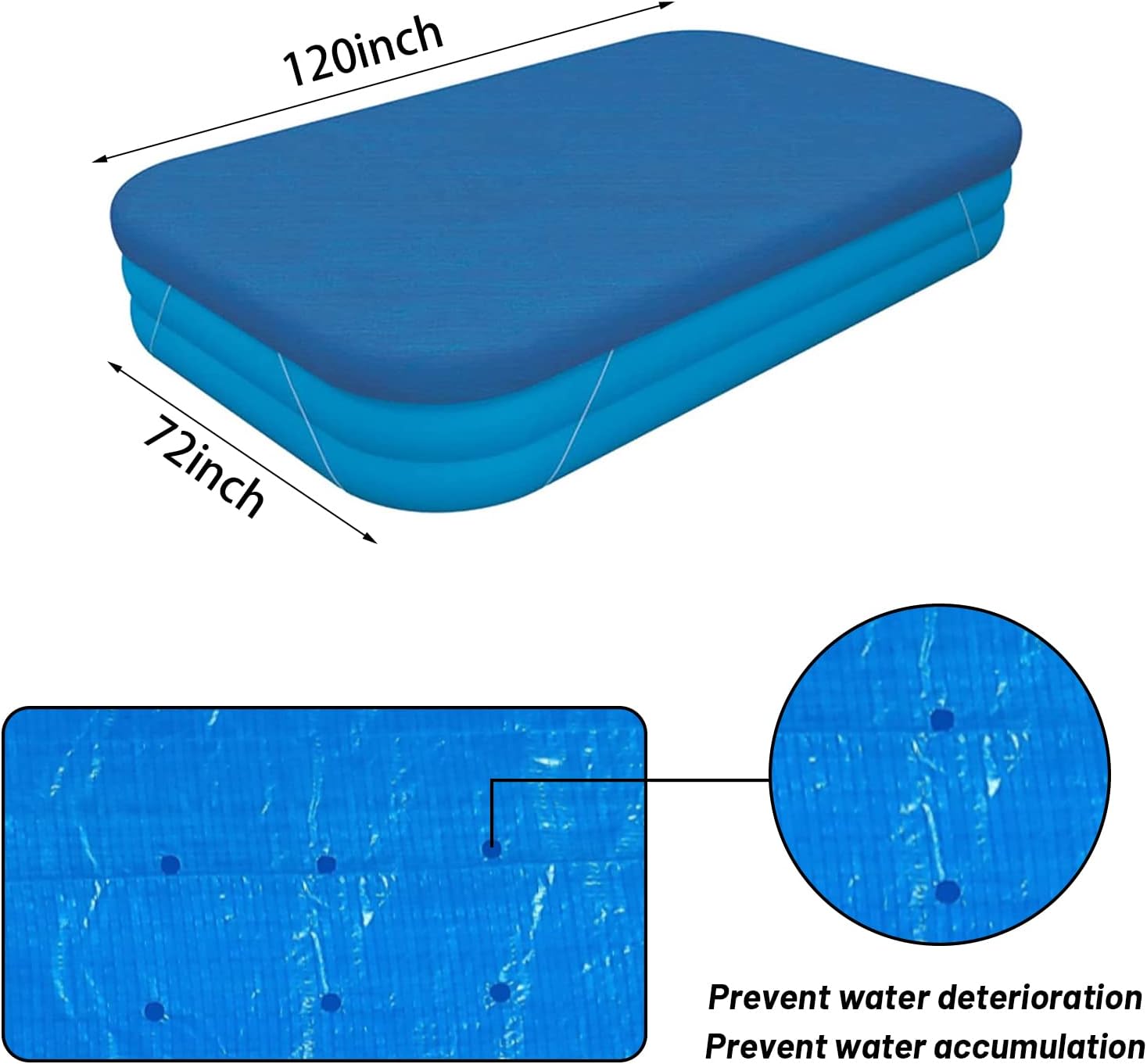 Rectangle Pool Cover,Pool Cover for Inflatable Pool,Rectangular Inflatable Swimming Pool Cover, 10ft X 6ft Dustproof Rainproof Waterproof Square Swimming Pool Cover,Family Pool Cover (Blue) - Image 2