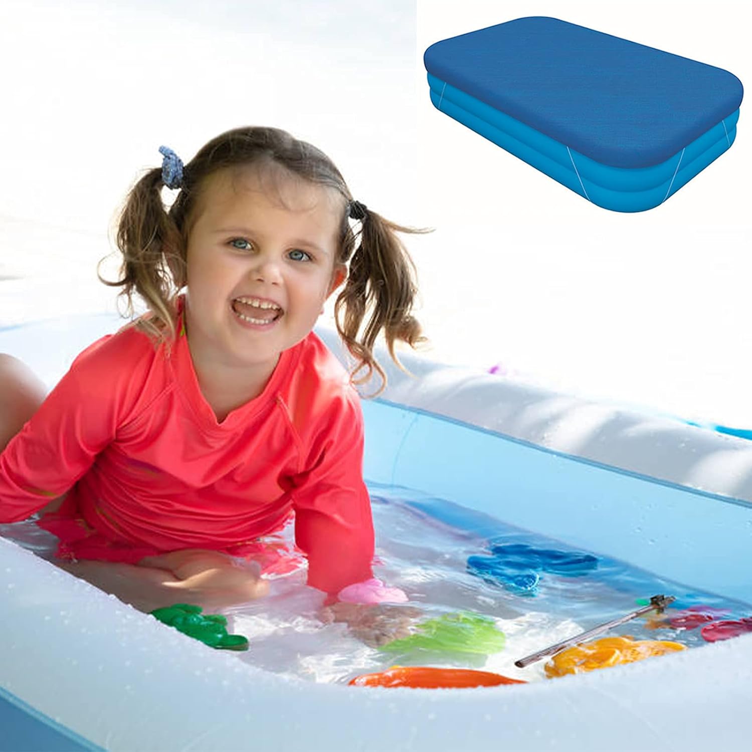Rectangle Pool Cover,Pool Cover for Inflatable Pool,Rectangular Inflatable Swimming Pool Cover, 10ft X 6ft Dustproof Rainproof Waterproof Square Swimming Pool Cover,Family Pool Cover (Blue) - Image 5