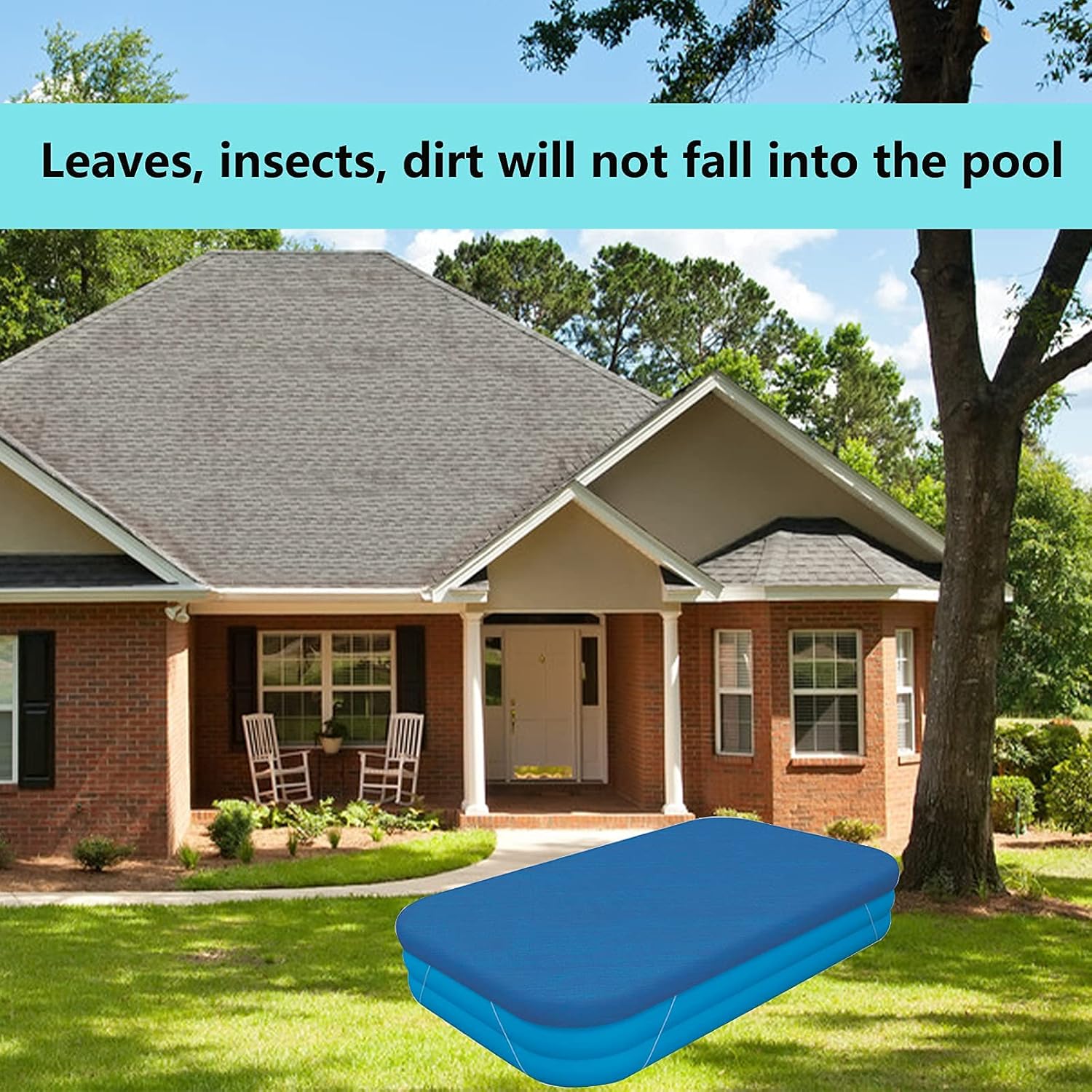 Rectangle Pool Cover,Pool Cover for Inflatable Pool,Rectangular Inflatable Swimming Pool Cover, 10ft X 6ft Dustproof Rainproof Waterproof Square Swimming Pool Cover,Family Pool Cover (Blue) - Image 6