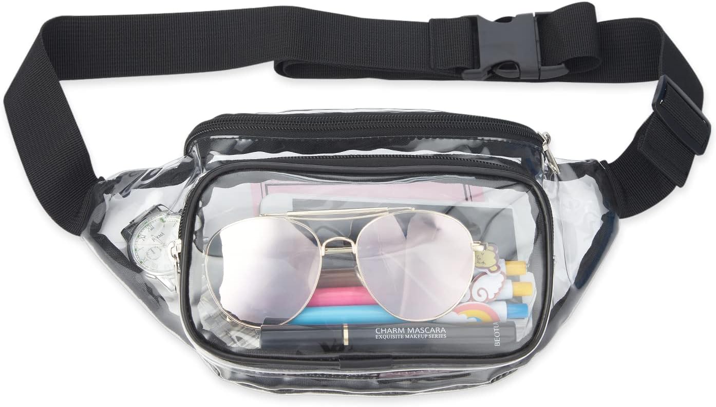 Clear Fanny Pack Stadium Approved, Waterproof Transparent Waist Bag, Clear Purse Adjustable Belt Bag for Travel, Beach, Events, Concerts Bag, Black, AB9285 - Image 1
