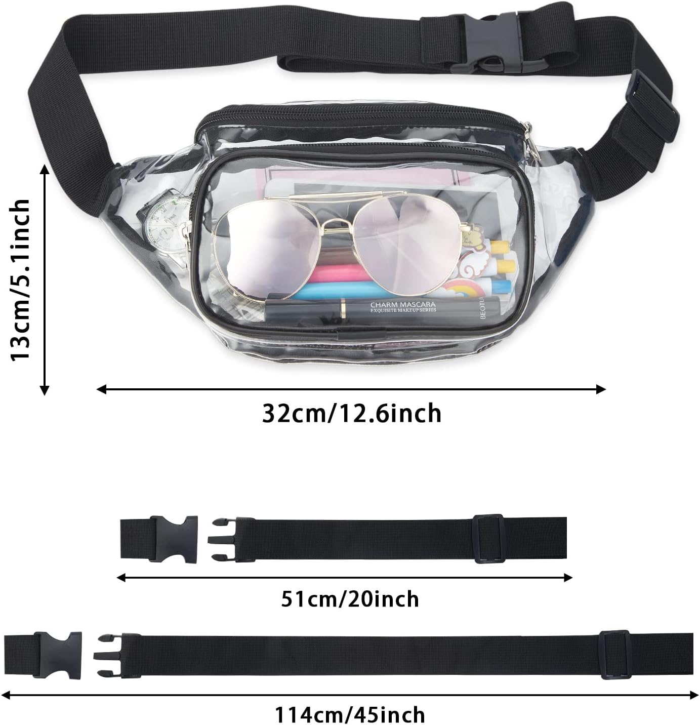 Clear Fanny Pack Stadium Approved, Waterproof Transparent Waist Bag, Clear Purse Adjustable Belt Bag for Travel, Beach, Events, Concerts Bag, Black, AB9285 - Image 4