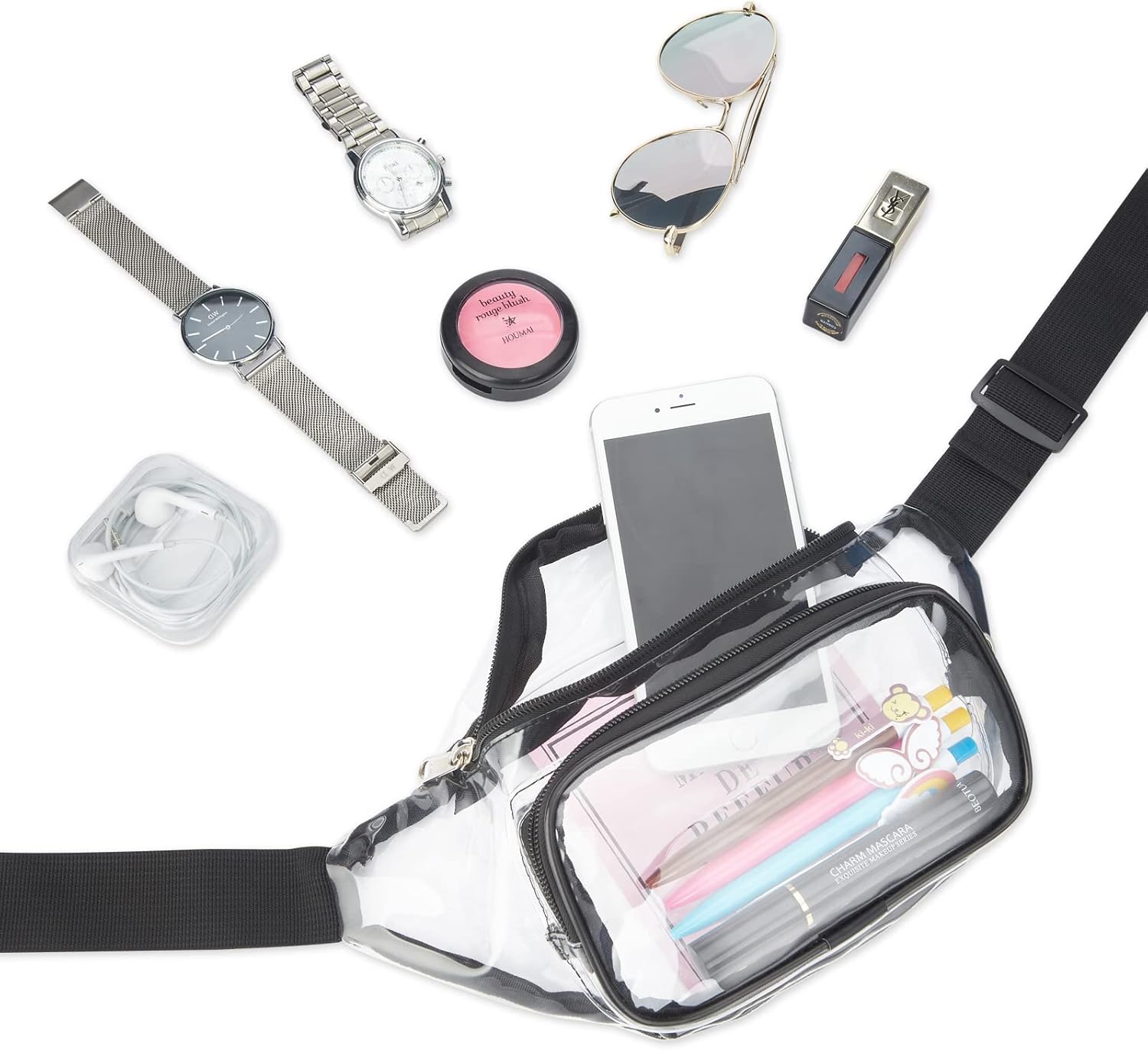 Clear Fanny Pack Stadium Approved, Waterproof Transparent Waist Bag, Clear Purse Adjustable Belt Bag for Travel, Beach, Events, Concerts Bag, Black, AB9285 - Image 8