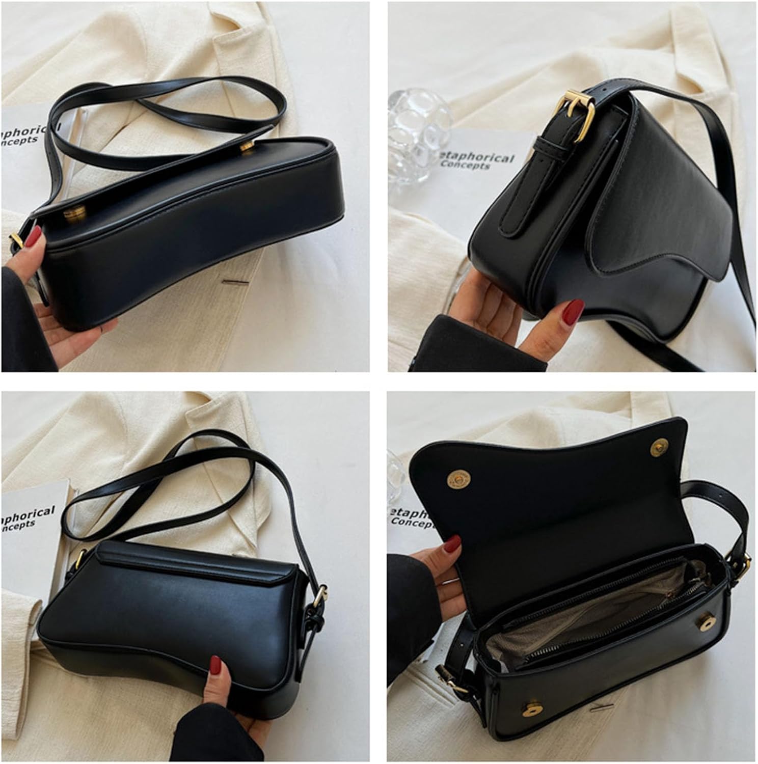 Women's Crescent Shoulder Bags Retro Y2k 90s Hobo Handbags Top Handle Faux Leather Underarm Bag Fashion Clutch Purses - Image 5