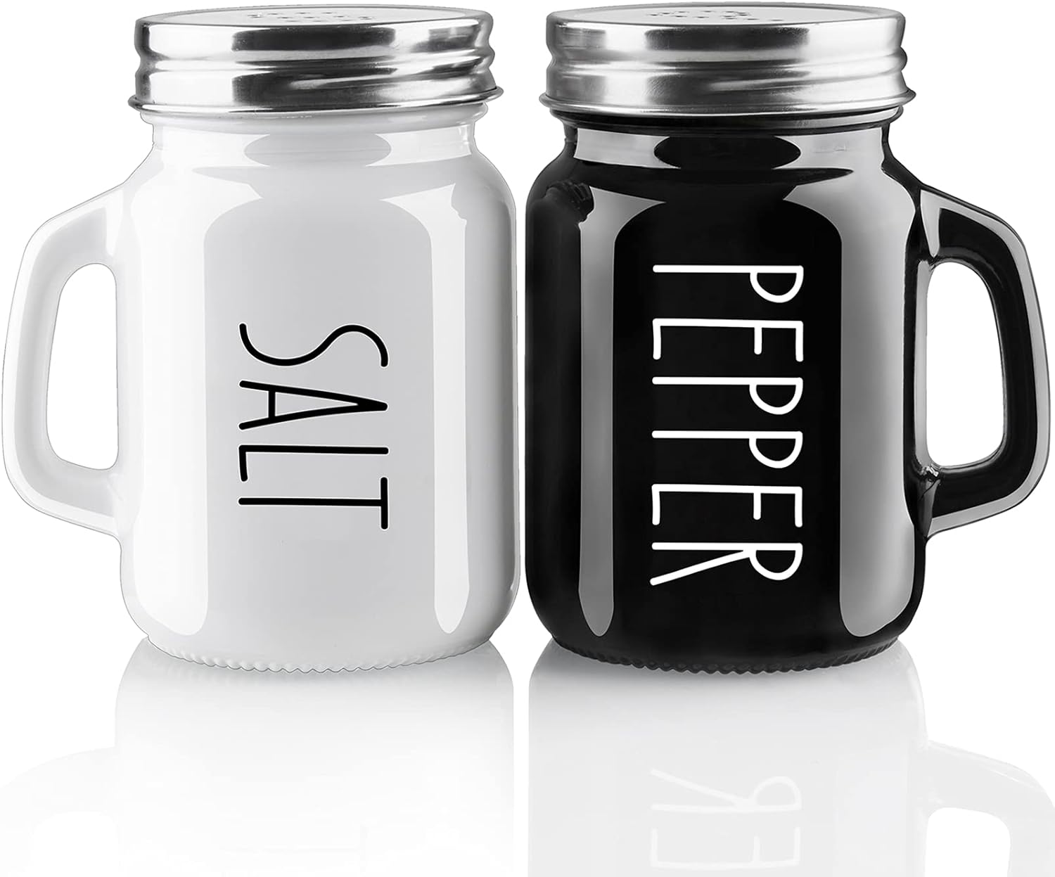 Salt and Pepper Shakers Set,  4 oz Cute Salt Pepper Shaker, Kitchen Decor for Home Restaurants Wedding, Glass Black White Shaker Sets with Stainless Steel Lids - Image 1