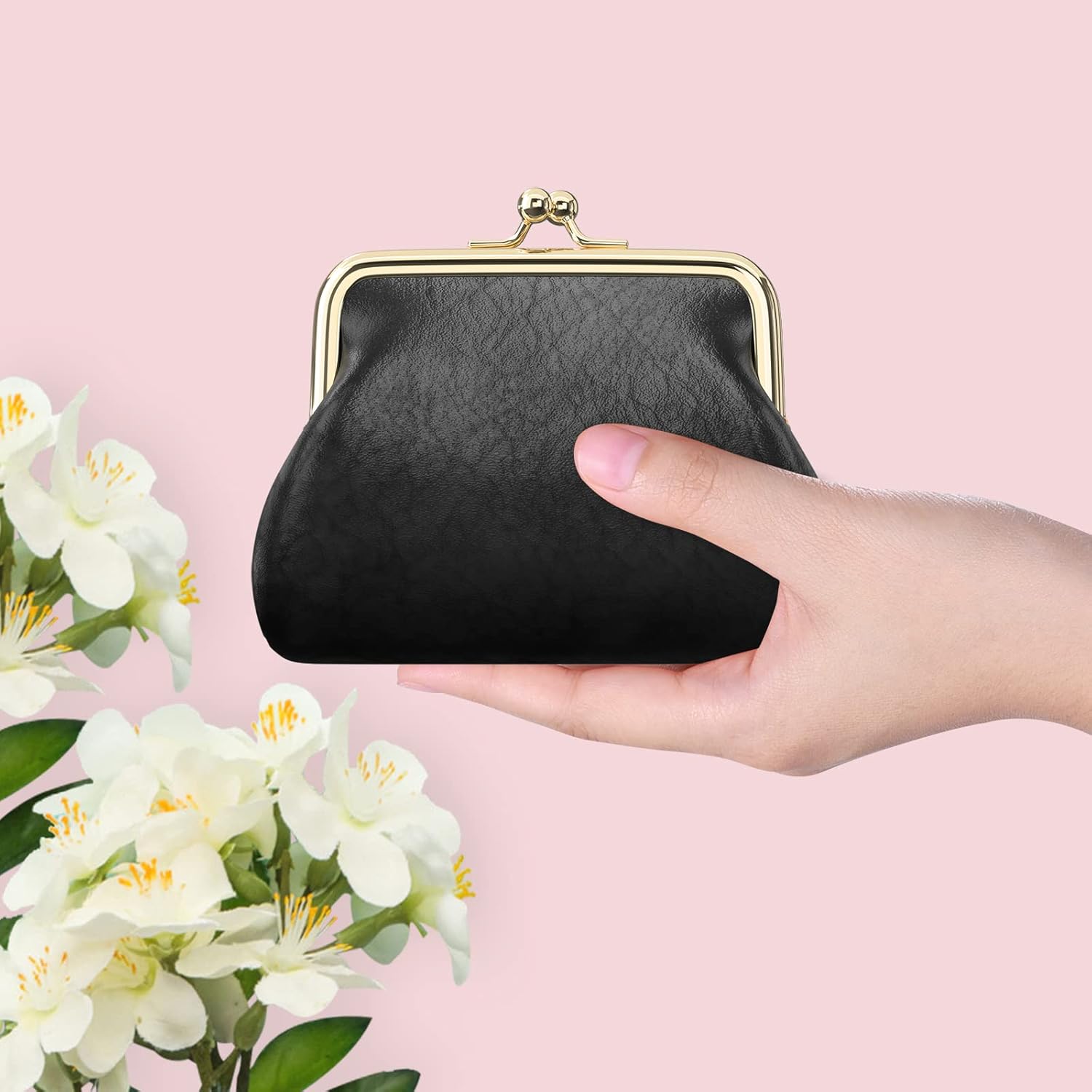 Coin Purse, Small PU Leather Change Purse, Coin Wallet with Clasp, Car Change Holder Pouch for Woman Men Kids Girls, Black - Image 2