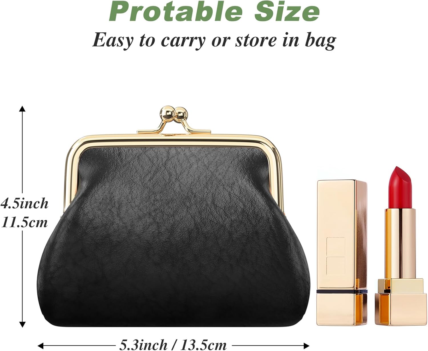 Coin Purse, Small PU Leather Change Purse, Coin Wallet with Clasp, Car Change Holder Pouch for Woman Men Kids Girls, Black - Image 3