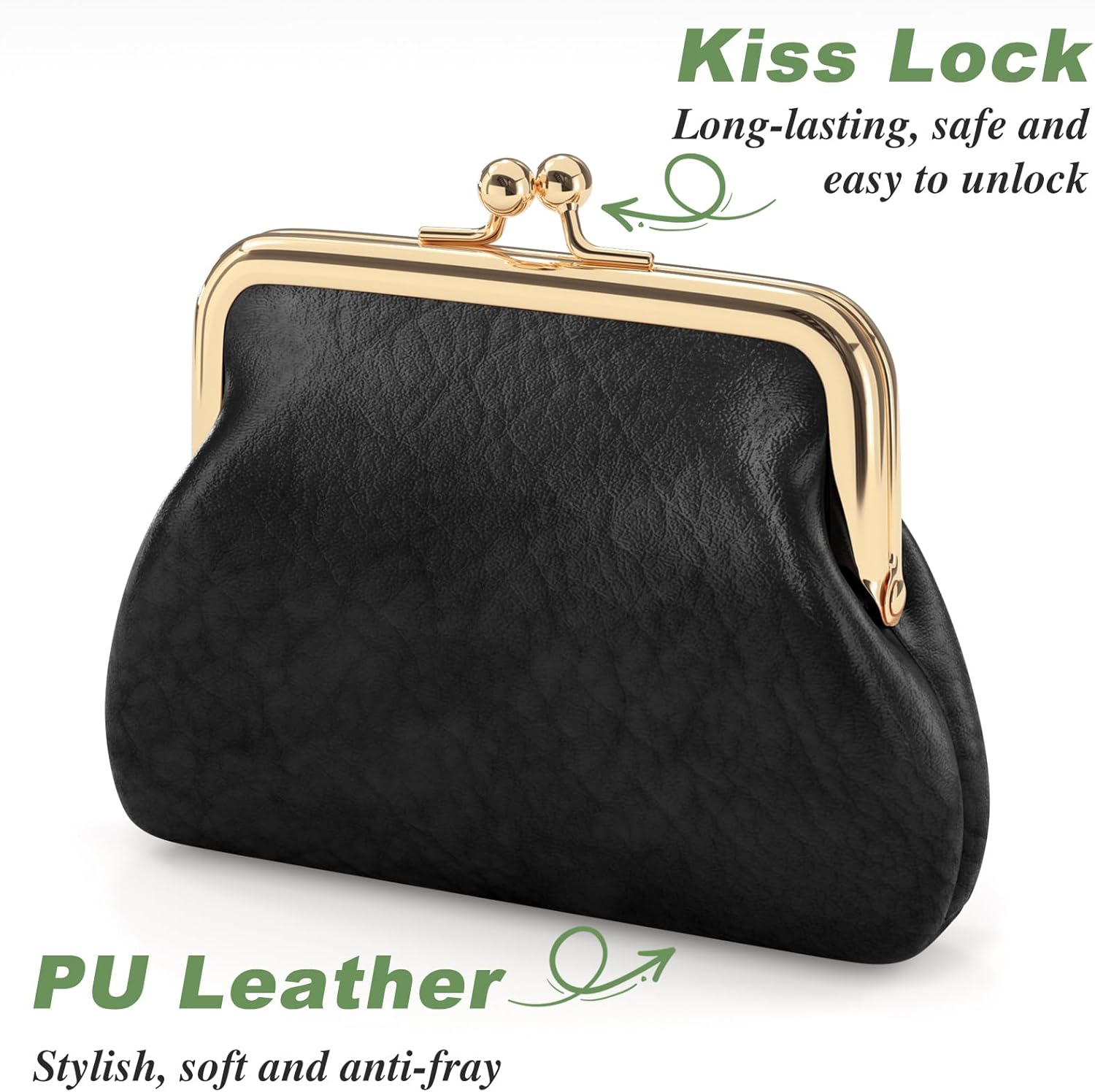 Coin Purse, Small PU Leather Change Purse, Coin Wallet with Clasp, Car Change Holder Pouch for Woman Men Kids Girls, Black - Image 4