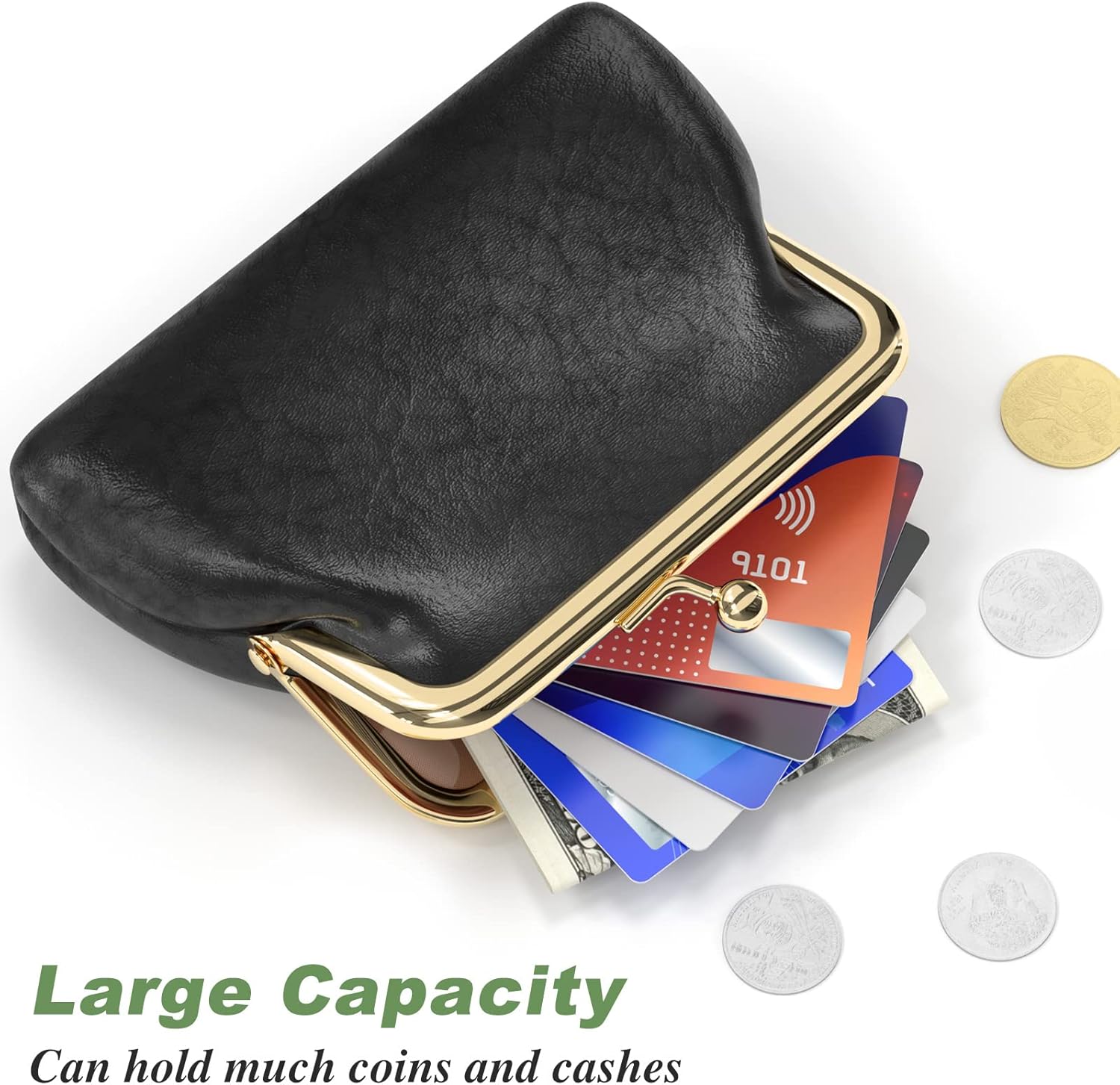 Coin Purse, Small PU Leather Change Purse, Coin Wallet with Clasp, Car Change Holder Pouch for Woman Men Kids Girls, Black - Image 5