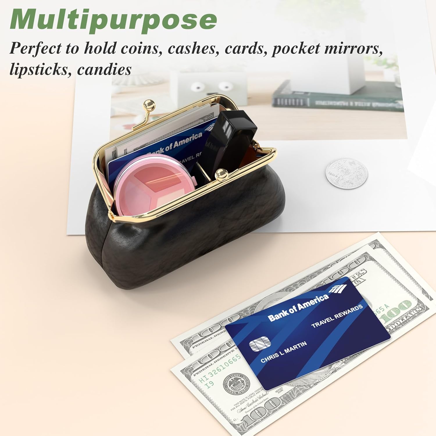 Coin Purse, Small PU Leather Change Purse, Coin Wallet with Clasp, Car Change Holder Pouch for Woman Men Kids Girls, Black - Image 6