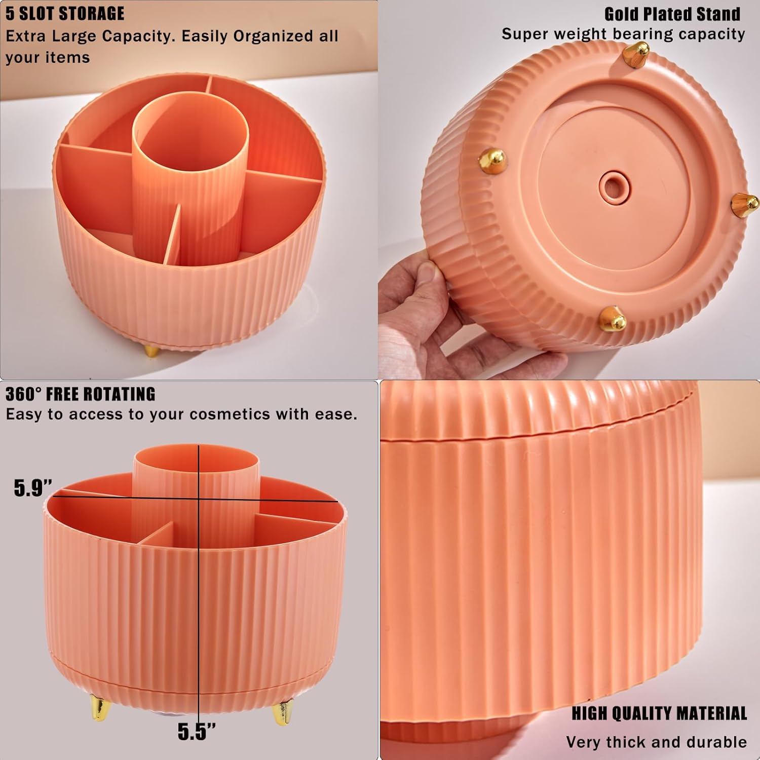 Makeup Brush Holder Organizer,360° Rotating Make up Organizer Storage,5 Slot Makeup Brushes Cup,for Vanity Decor,Bathroom Countertops,Desk Storage Container,Cosmetic Display Cases - Image 6