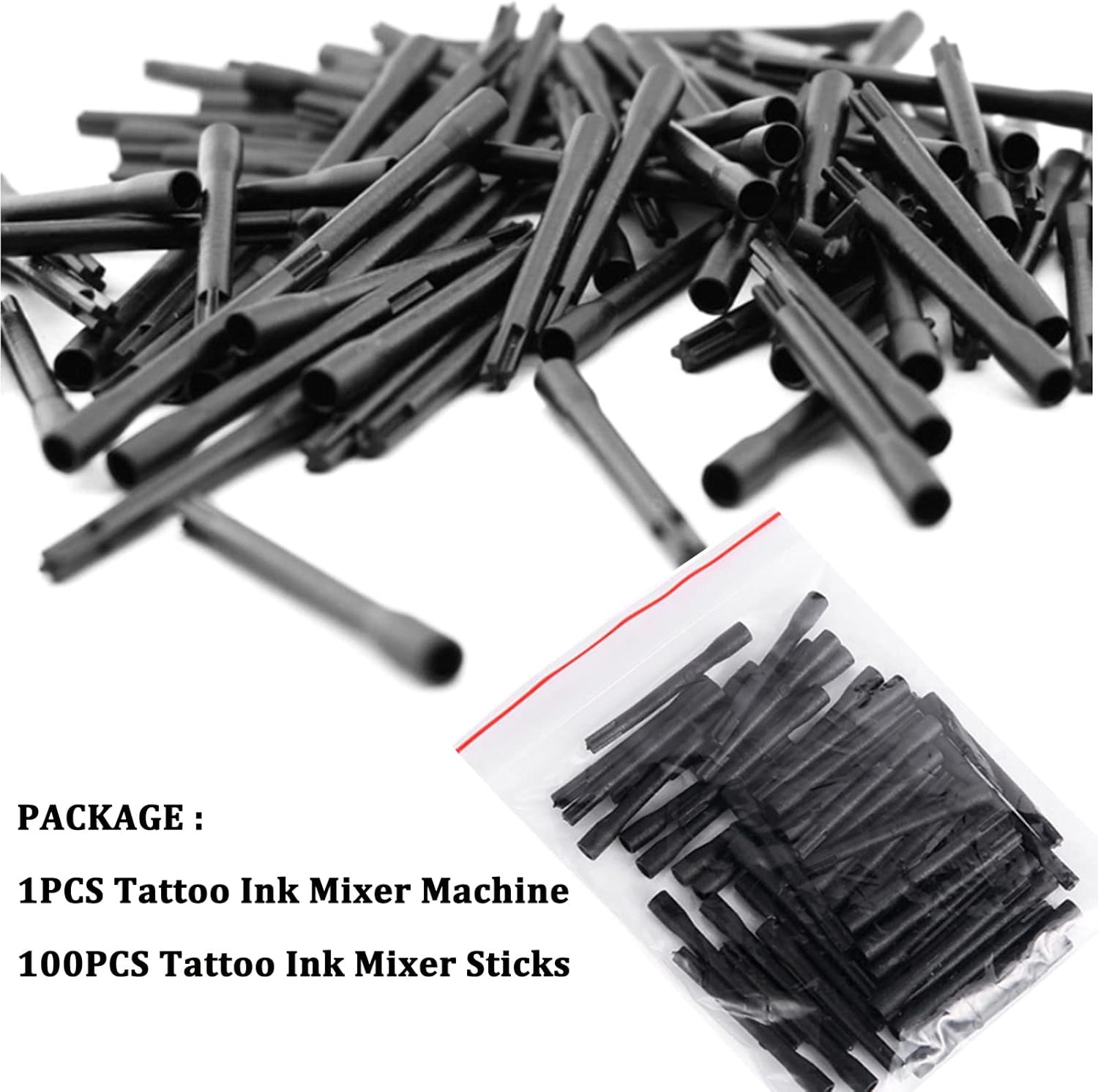 Tattoo Ink Mixer Machine Set -  Electric Tattoo Ink Blender with 100Pcs Mixing Sticks Set Ink Mixer Machine Tattoo Pigment Agitator Pigment Ink Sticks Ink Mixer Sticks for Tattoo Supply - Image 6