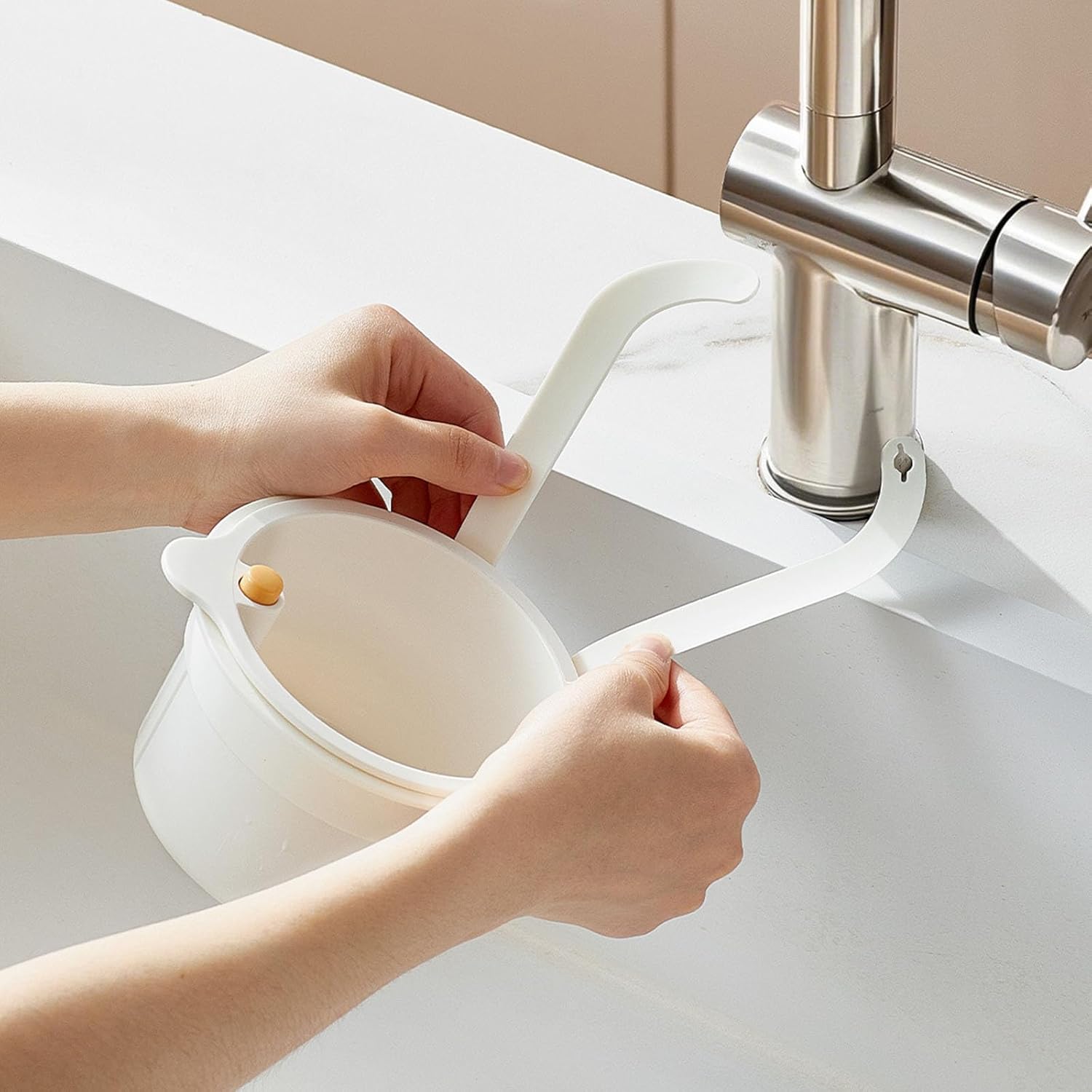 Kitchen Sink Strainer Basket, Self Cleaning Sink Food Waste Catcher, Faucet Hanging, Press Automatic Dumping Kitchen Draining Basket, Waste Rack Trash Catcher for Leftovers (Green+White+Yellow) - Image 4