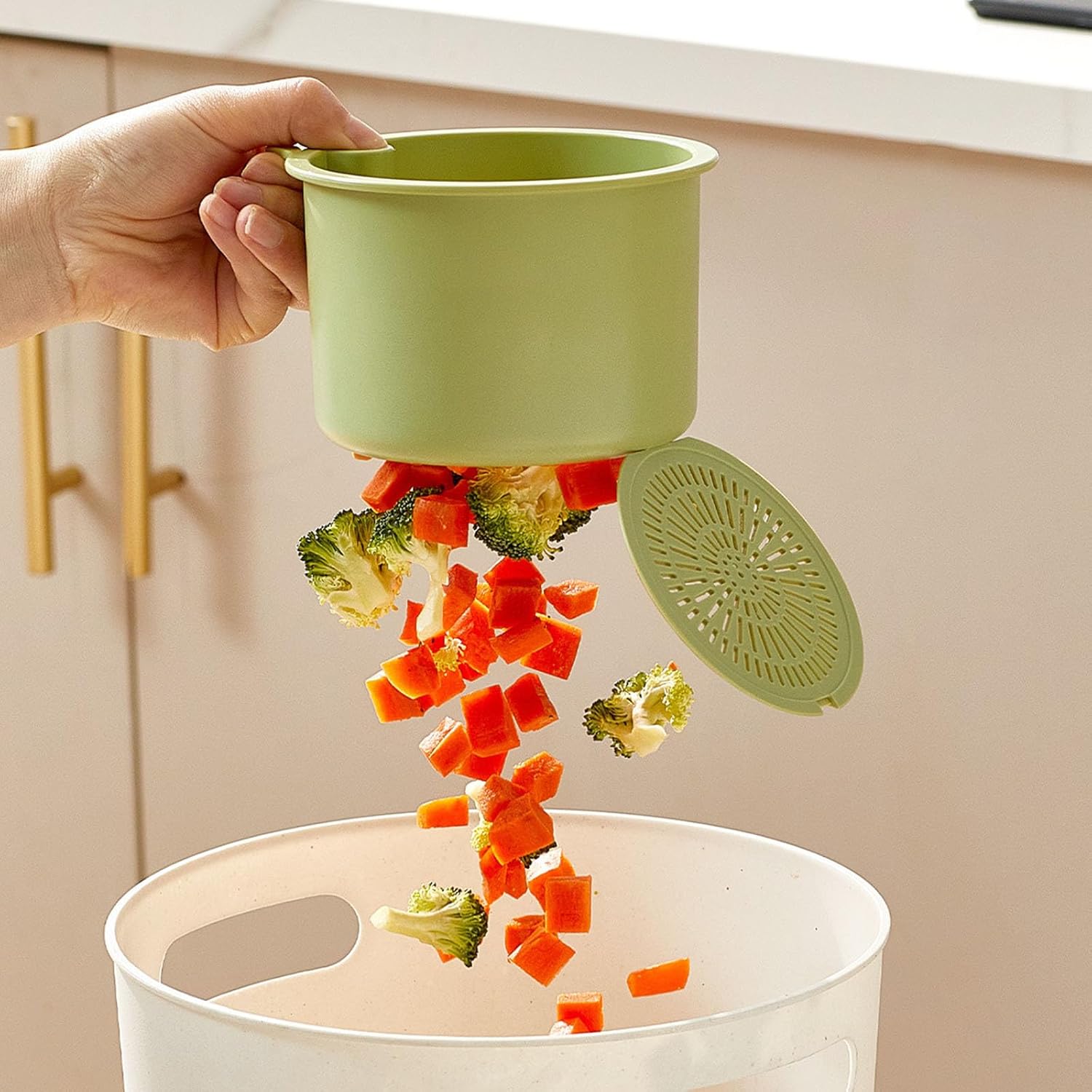 Kitchen Sink Strainer Basket, Self Cleaning Sink Food Waste Catcher, Faucet Hanging, Press Automatic Dumping Kitchen Draining Basket, Waste Rack Trash Catcher for Leftovers (Green+White+Yellow) - Image 6