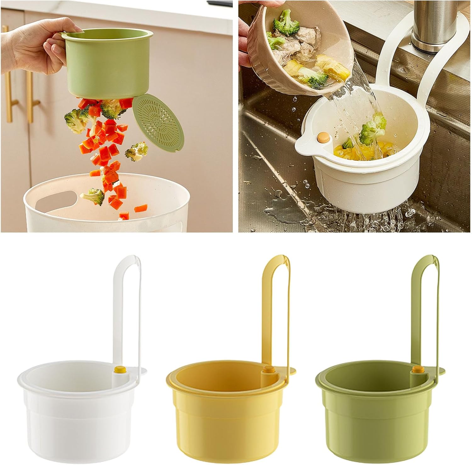 Kitchen Sink Strainer Basket, Self Cleaning Sink Food Waste Catcher, Faucet Hanging, Press Automatic Dumping Kitchen Draining Basket, Waste Rack Trash Catcher for Leftovers (Green+White+Yellow) - Image 8