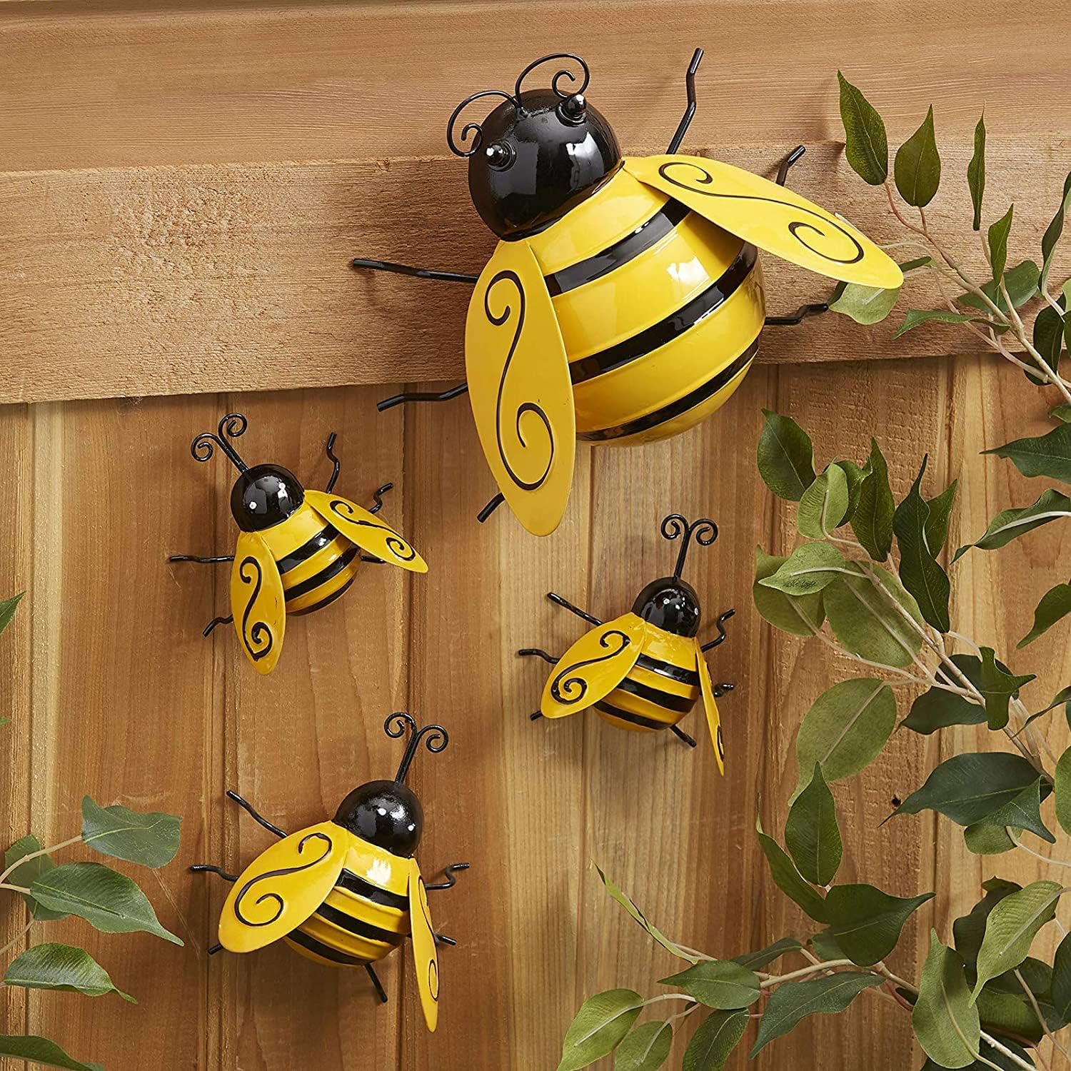 Metal Wall Art, 4PCS Metal Bumble Bee Wall Decor, 3D Iron Bee Art Sculpture Hanging Wall Decorations for Outdoor Home Garden - Image 1