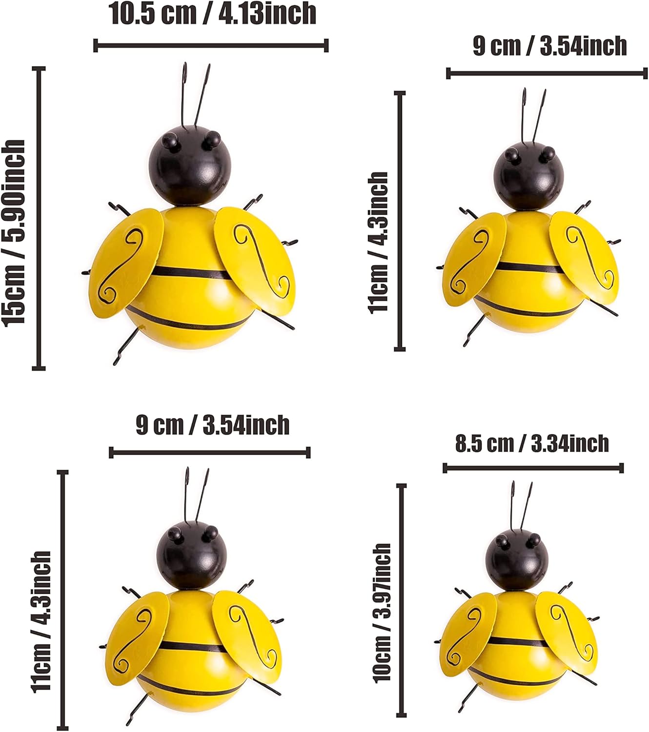 Metal Wall Art, 4PCS Metal Bumble Bee Wall Decor, 3D Iron Bee Art Sculpture Hanging Wall Decorations for Outdoor Home Garden - Image 2