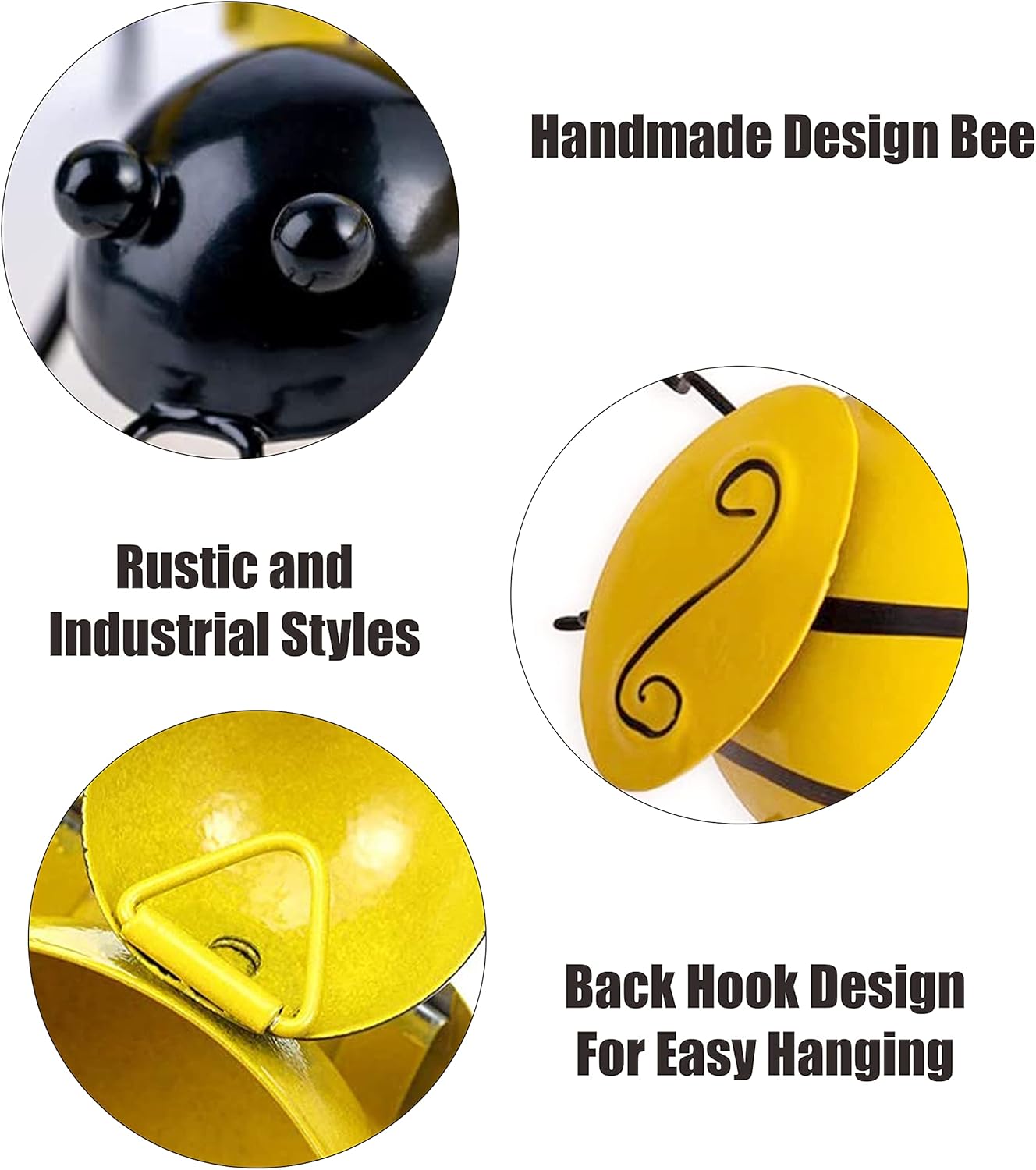 Metal Wall Art, 4PCS Metal Bumble Bee Wall Decor, 3D Iron Bee Art Sculpture Hanging Wall Decorations for Outdoor Home Garden - Image 3