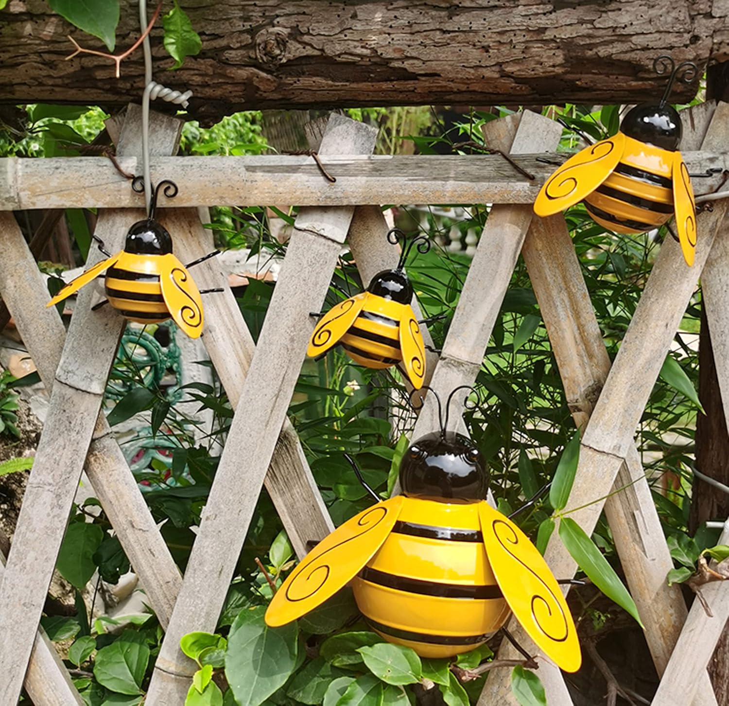 Metal Wall Art, 4PCS Metal Bumble Bee Wall Decor, 3D Iron Bee Art Sculpture Hanging Wall Decorations for Outdoor Home Garden - Image 4