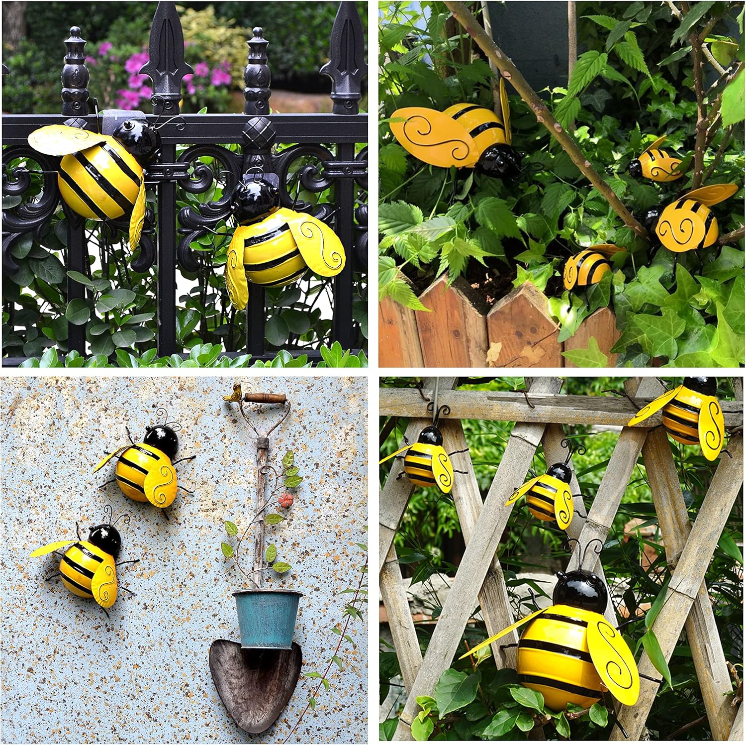 Metal Wall Art, 4PCS Metal Bumble Bee Wall Decor, 3D Iron Bee Art Sculpture Hanging Wall Decorations for Outdoor Home Garden - Image 6