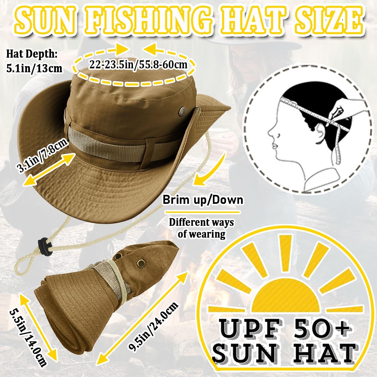 Fishing Hat, Wide Brim Breathable Sun Boonie Hat Safari Hiking Hats Beach Bucket Cap for Men Women - Image 2