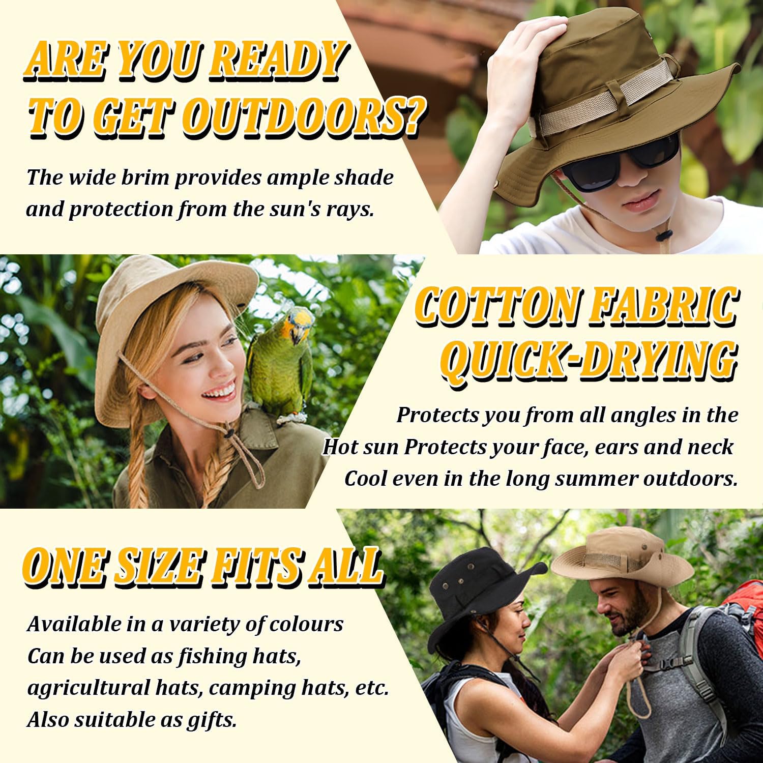 Fishing Hat, Wide Brim Breathable Sun Boonie Hat Safari Hiking Hats Beach Bucket Cap for Men Women - Image 6