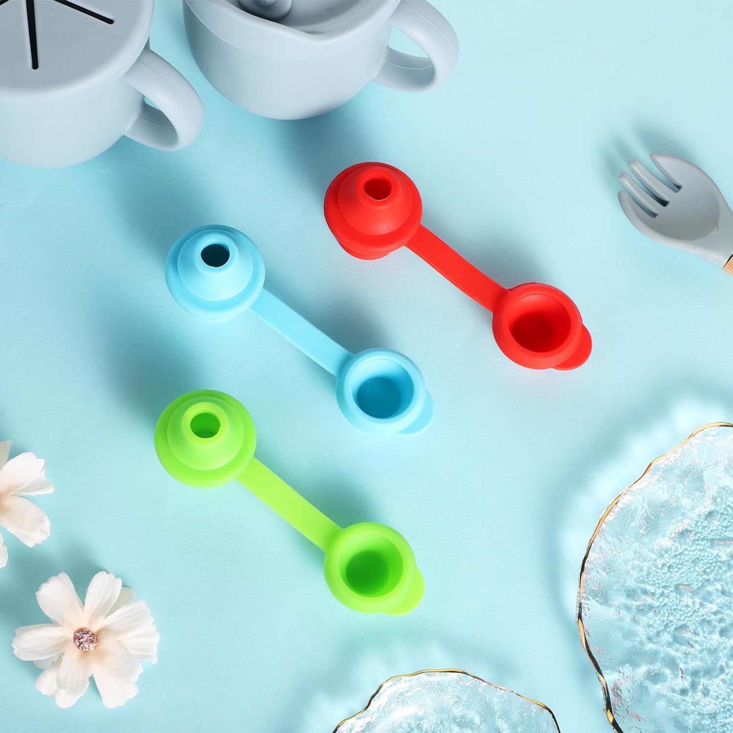 3pcs Silicone Water Bottle Top Spouts, No Spill Baby Food Pouch Toppers With Handle, Spout Adapter for Toddlers Kids Travel Essentials, Leak-Proof, BPA-Free - Image 4