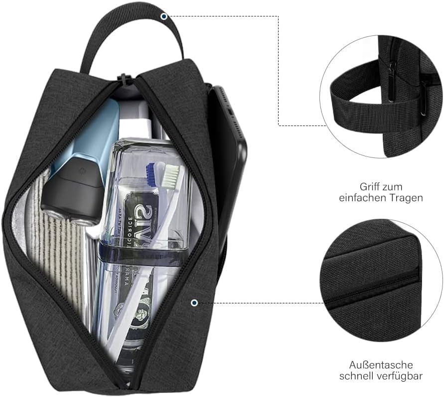 Waterproof Toiletry Bag for Men - Travel Shaving & Cosmetic Organizer with Handle, Portable Gym Shower Bathroom Essentials Bag, Durable Water-Resistant Toiletries Accessories (Black) - Image 2