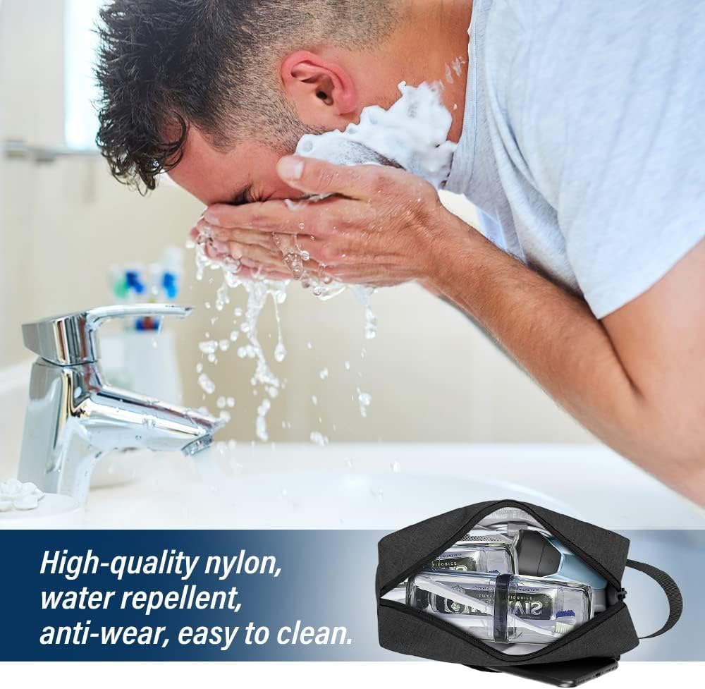 Waterproof Toiletry Bag for Men - Travel Shaving & Cosmetic Organizer with Handle, Portable Gym Shower Bathroom Essentials Bag, Durable Water-Resistant Toiletries Accessories (Black) - Image 3