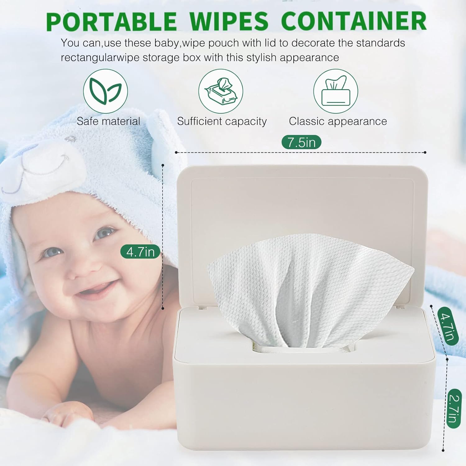 Baby Wipes Dispenser, Wipe Holder for Baby & Adult,Keeps Wet Tissue Fresh, Non-Slip Wipes Case, Flushable Wipe Container with Sealing Design Lid - Image 3