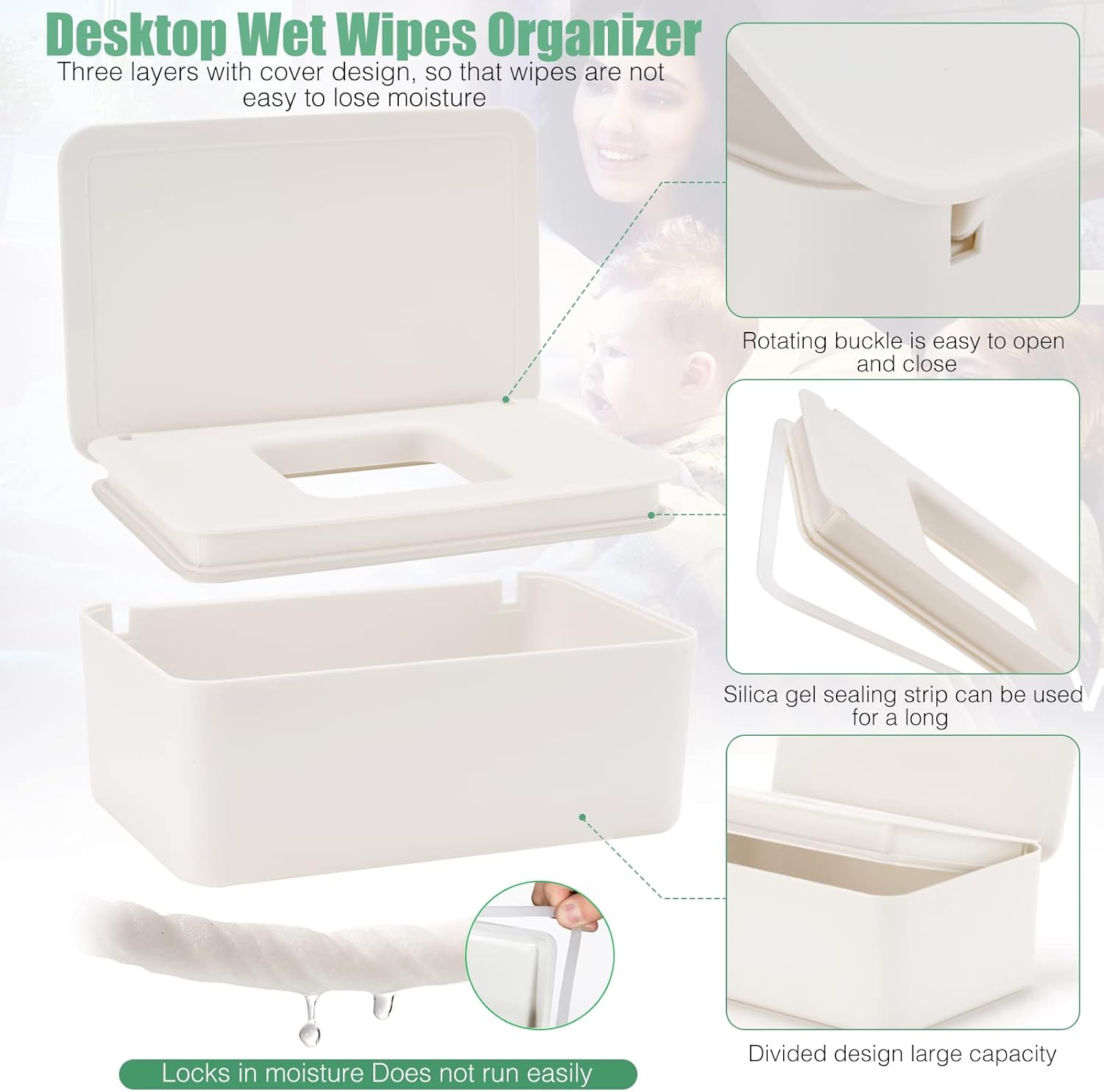 Baby Wipes Dispenser, Wipe Holder for Baby & Adult,Keeps Wet Tissue Fresh, Non-Slip Wipes Case, Flushable Wipe Container with Sealing Design Lid - Image 5