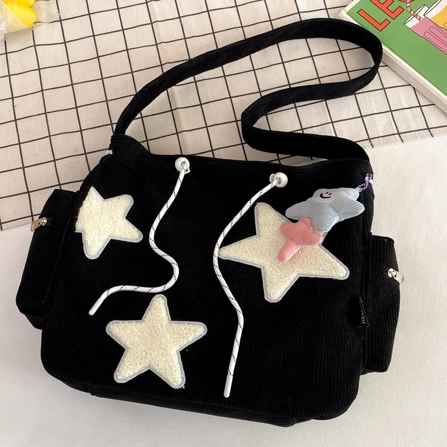 Y2K Corduroy Shoulder Bag Women, Cute Tote Bag Large Crossbody Bag for School Office Work Travel Shopping - Image 3