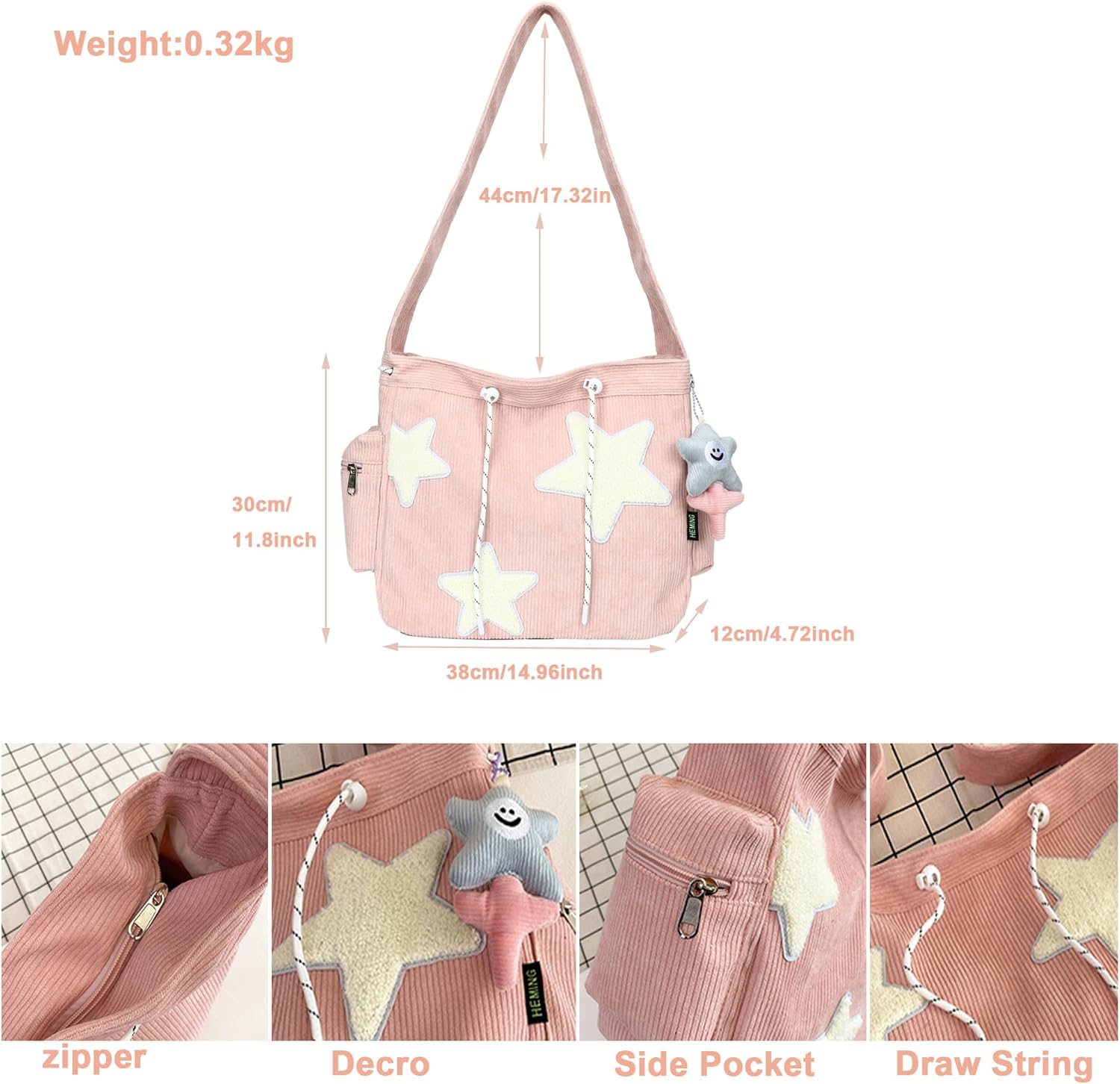 Y2K Corduroy Shoulder Bag Women, Cute Tote Bag Large Crossbody Bag for School Office Work Travel Shopping - Image 5