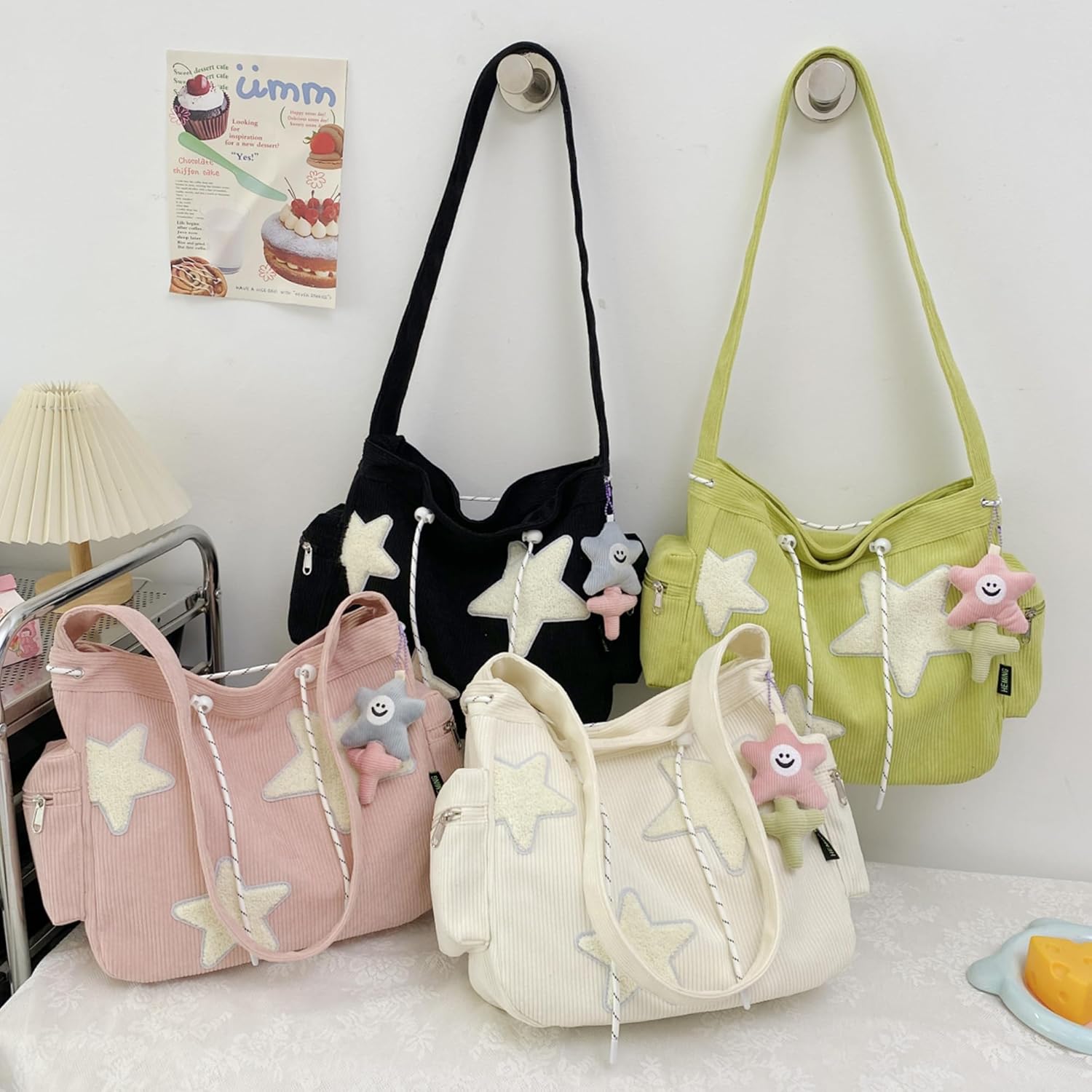 Y2K Corduroy Shoulder Bag Women, Cute Tote Bag Large Crossbody Bag for School Office Work Travel Shopping - Image 7