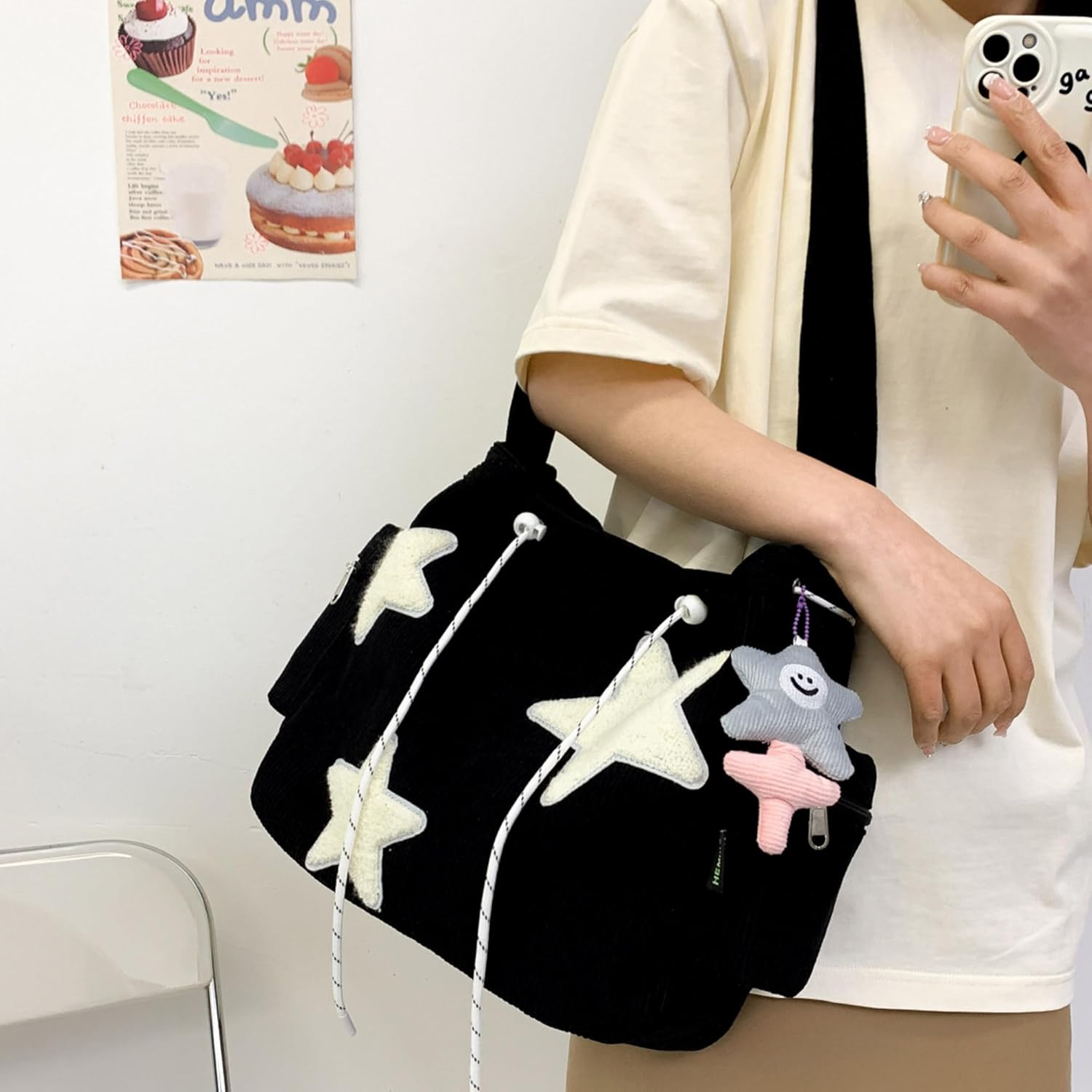 Y2K Corduroy Shoulder Bag Women, Cute Tote Bag Large Crossbody Bag for School Office Work Travel Shopping - Image 8