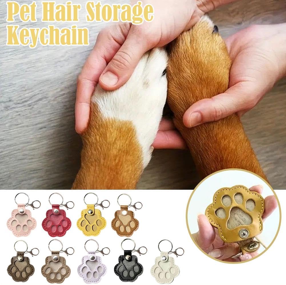 Pet Hair Keepsake Box for Dog, Pets Hair Storage Pouch Fur Memorial Keyring for Pet Commemorative,Dog Cat Paw Shape Leather Keychain Pendant - Image 3