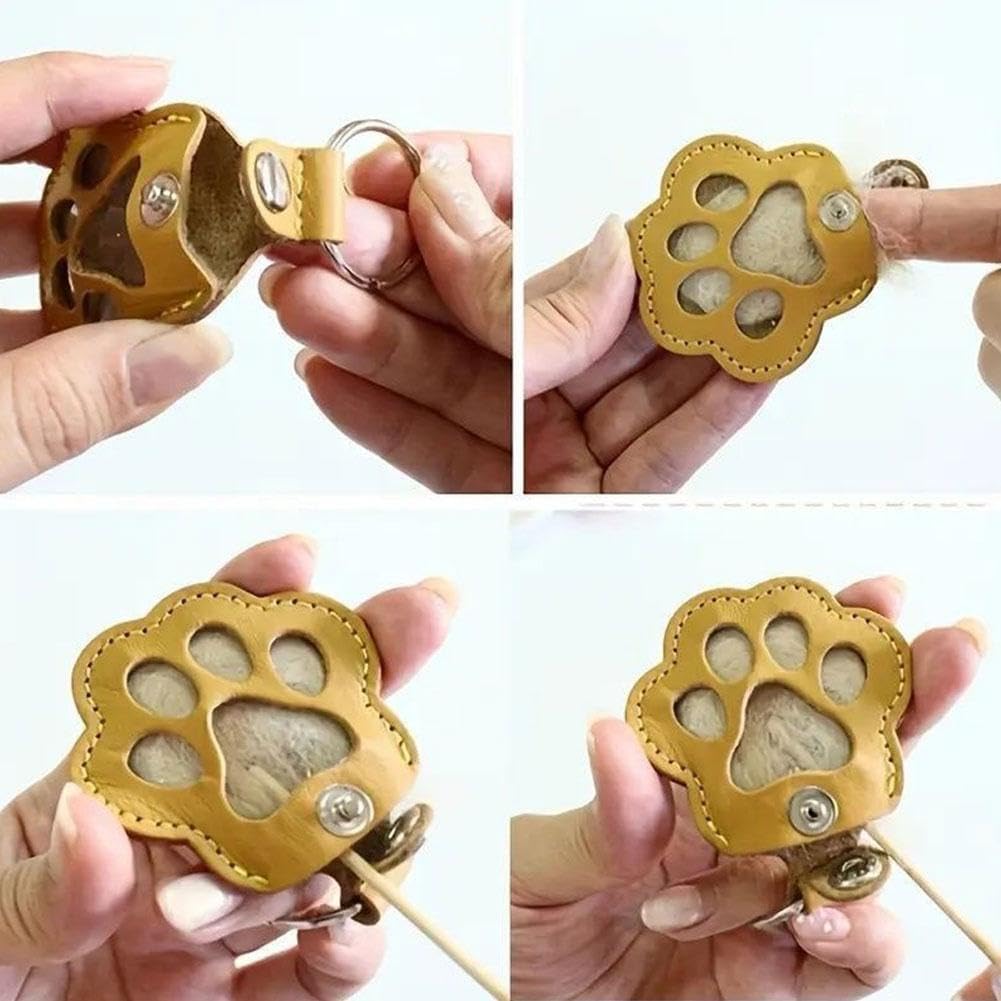 Pet Hair Keepsake Box for Dog, Pets Hair Storage Pouch Fur Memorial Keyring for Pet Commemorative,Dog Cat Paw Shape Leather Keychain Pendant - Image 4