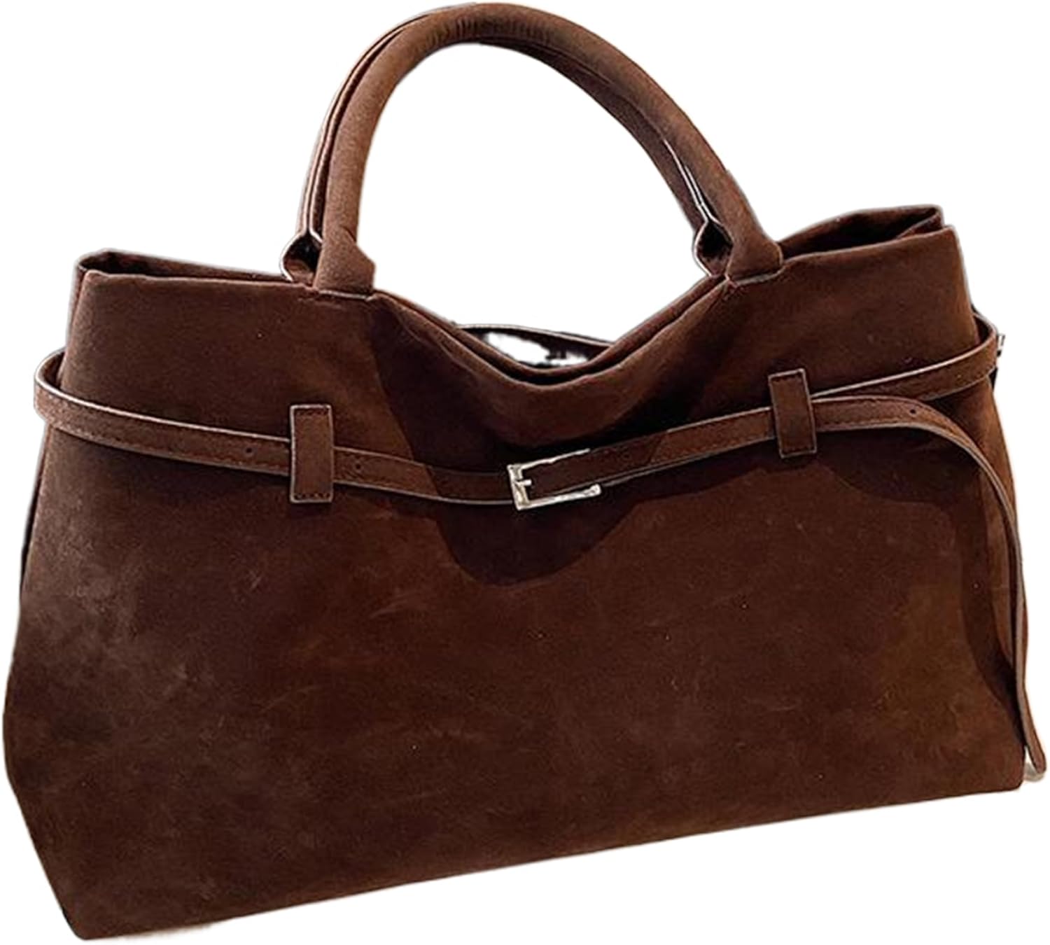 Suede Tote Bag Women Retro Dark Brown Faux Leather Tote Bag Slouchy Suede Bag with Handle Large Capacity Tote Bags for Daily Work Travel Shopping - Image 1